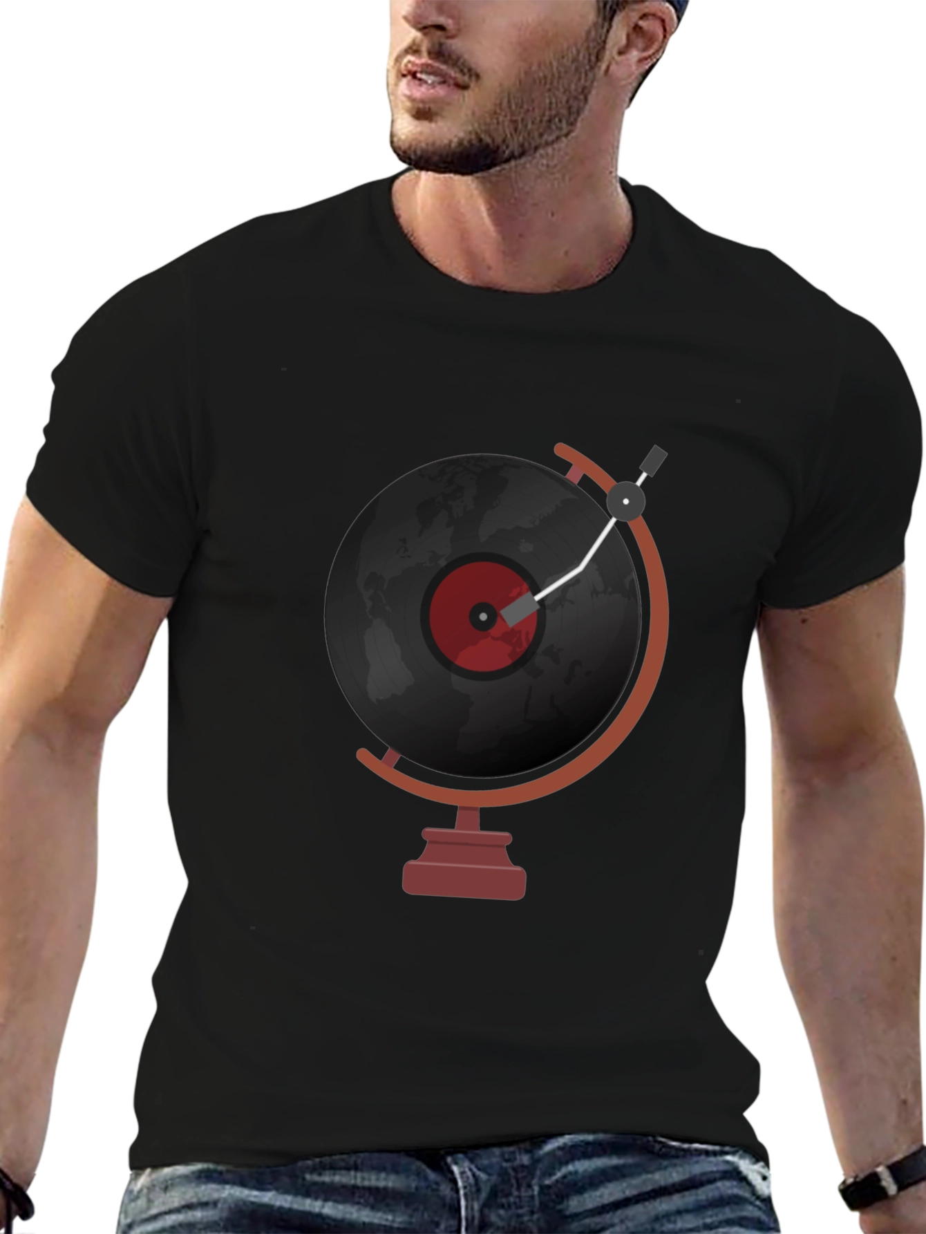 Vinyl Globe Graphic Tee - Music Lover T-Shirt