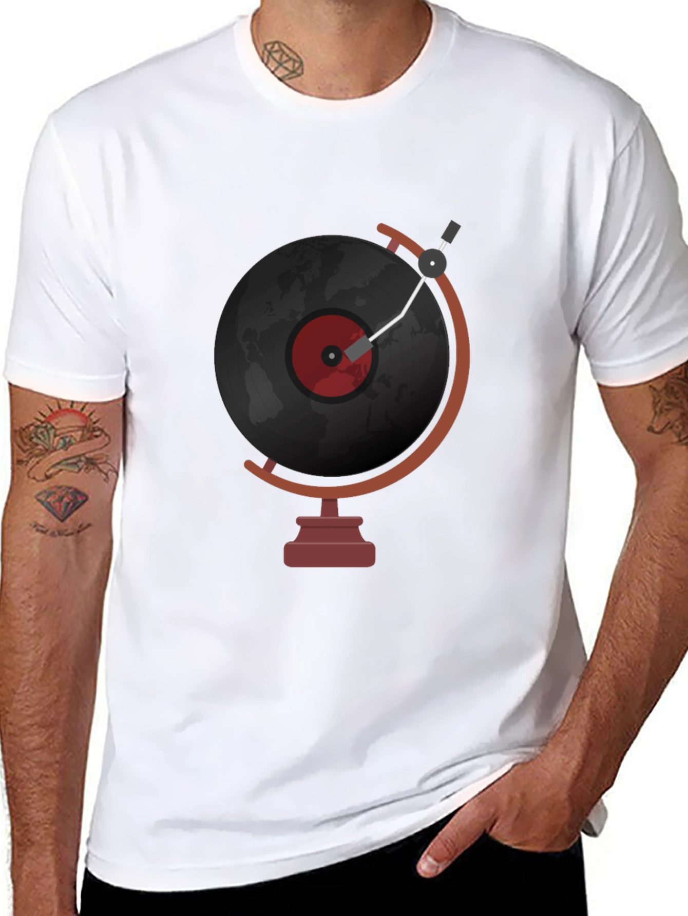Vinyl Globe Graphic Tee - Music Lover T-Shirt