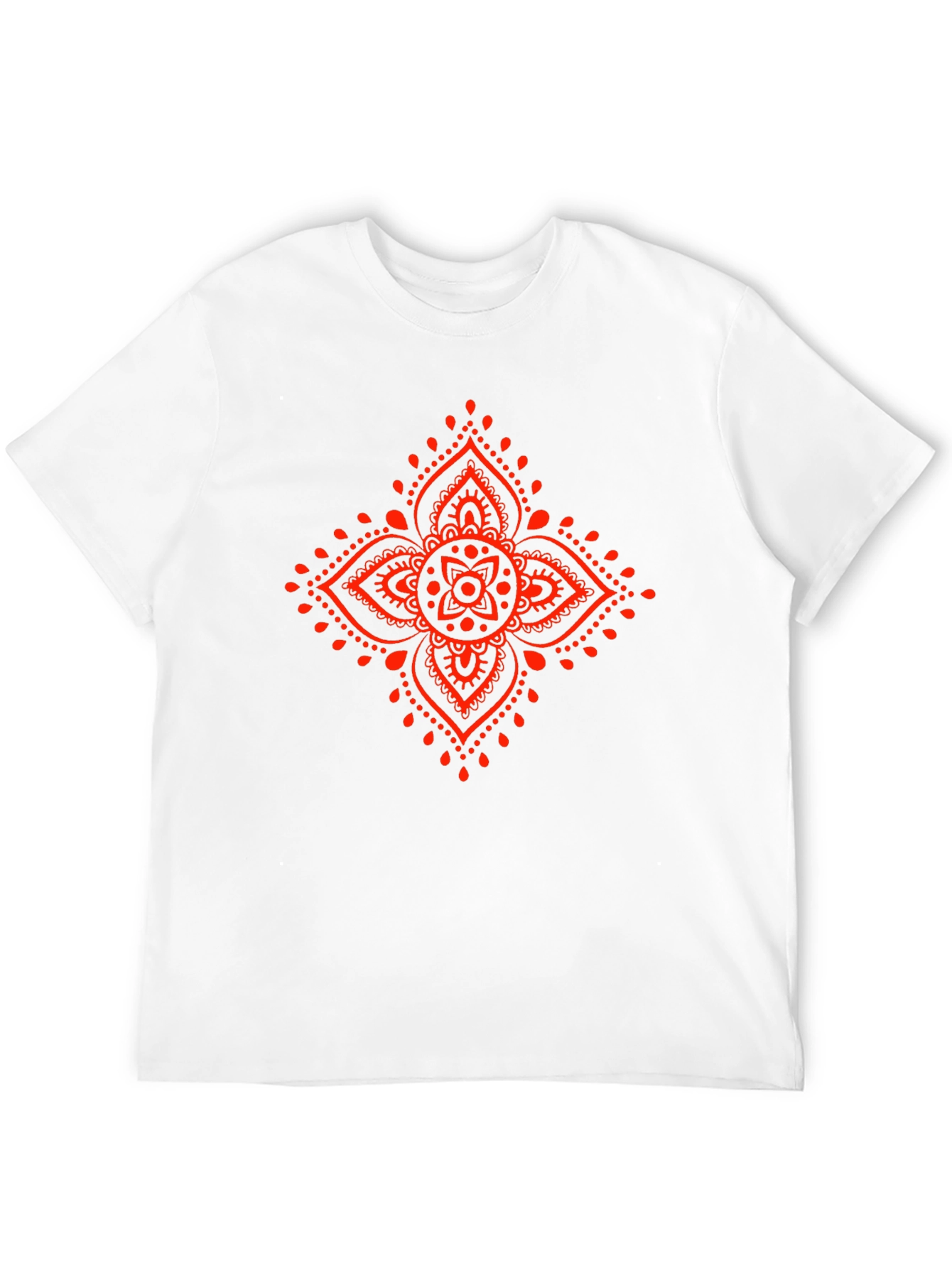 Black Tee with Red Mandala Graphic Print