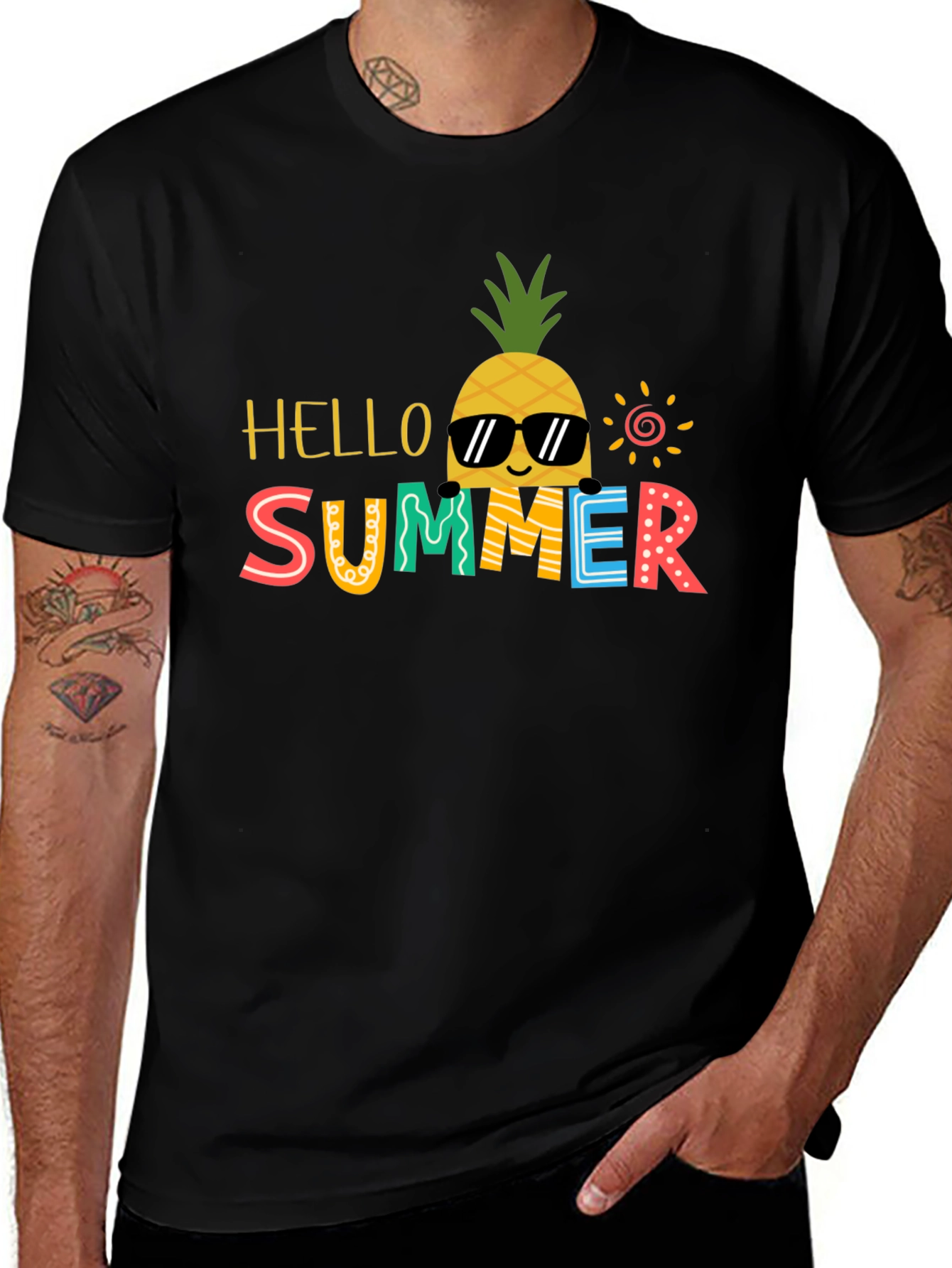 Summer Pineapple Graphic Tee - Black Cotton Blend
