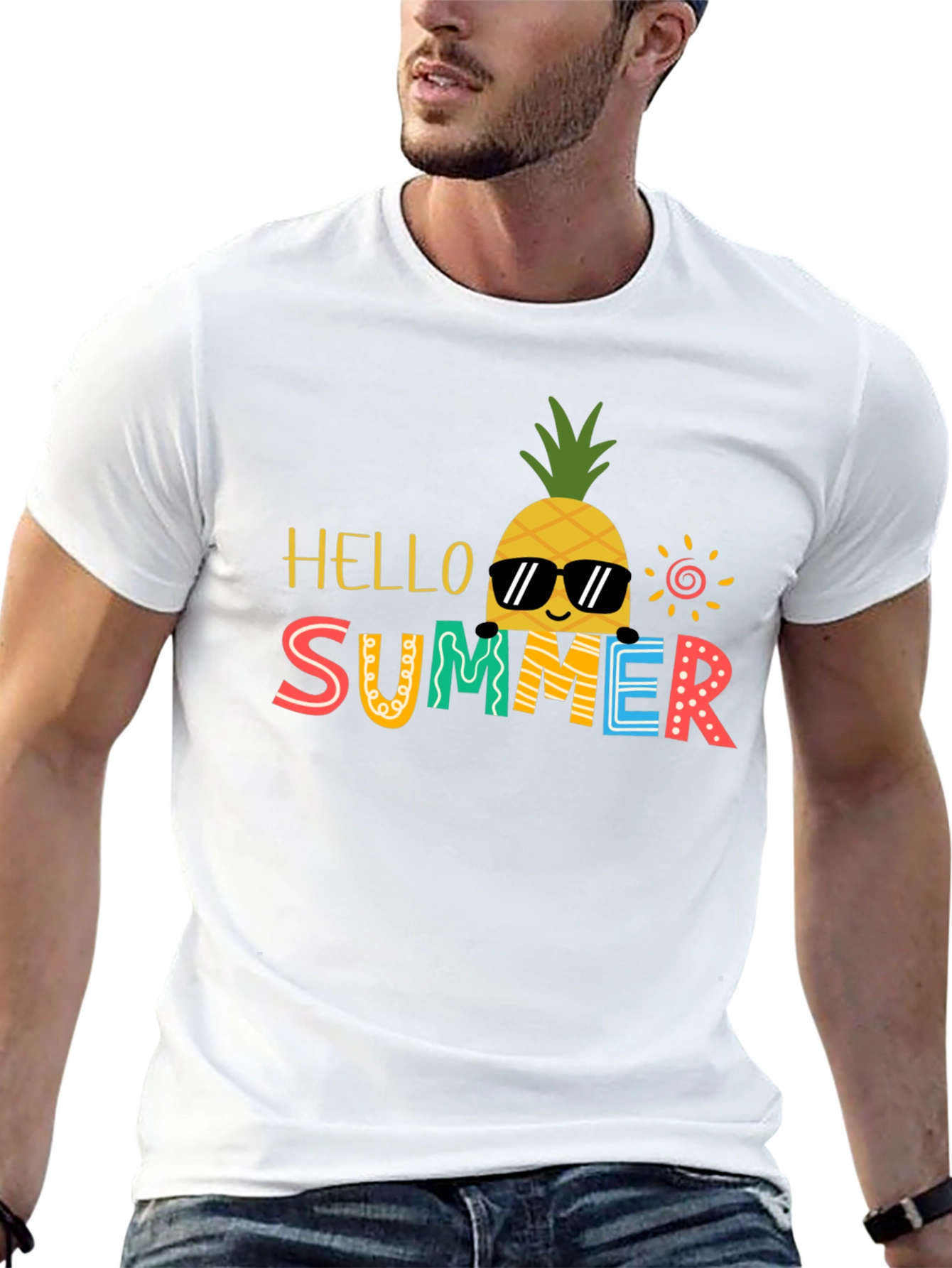 Summer Pineapple Graphic Tee - Black Cotton Blend