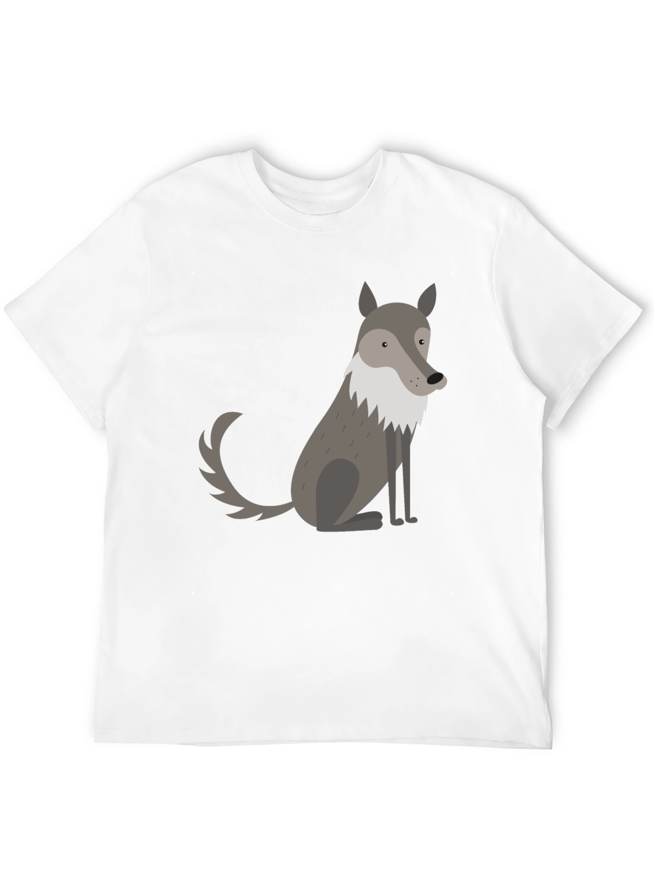Mens Black T-Shirt with Cute Cartoon Wolf Graphic