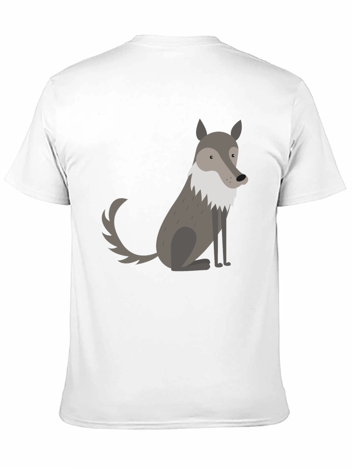 Mens Black T-Shirt with Cute Cartoon Wolf Graphic
