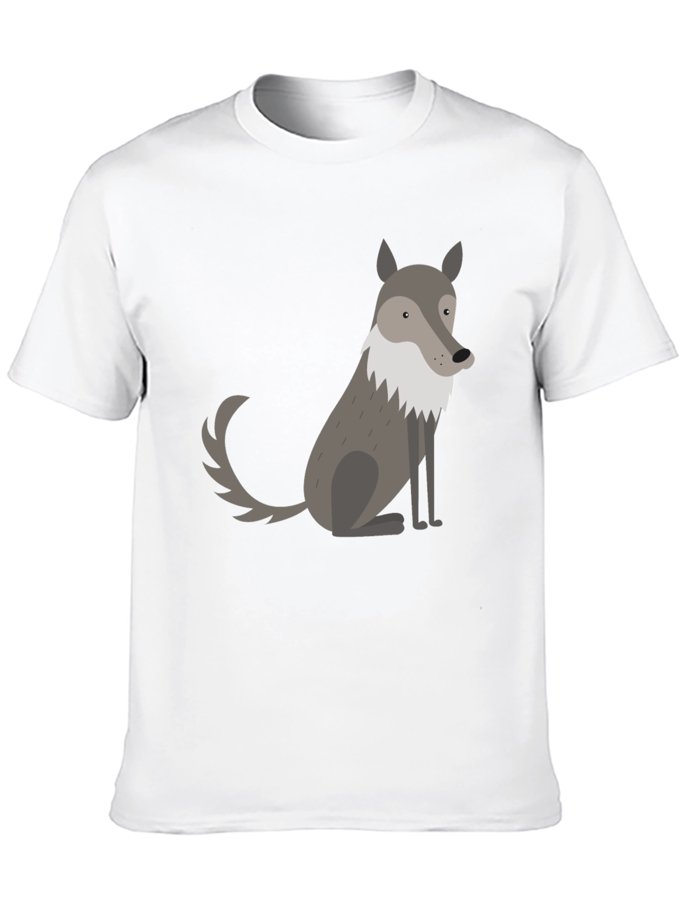 Mens Black T-Shirt with Cute Cartoon Wolf Graphic