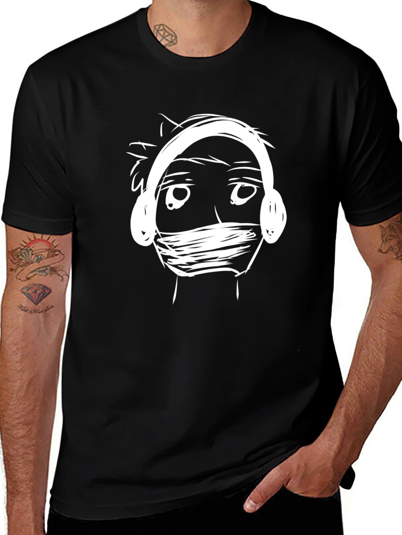 Graphic Tee: Masked Musician Black T-Shirt