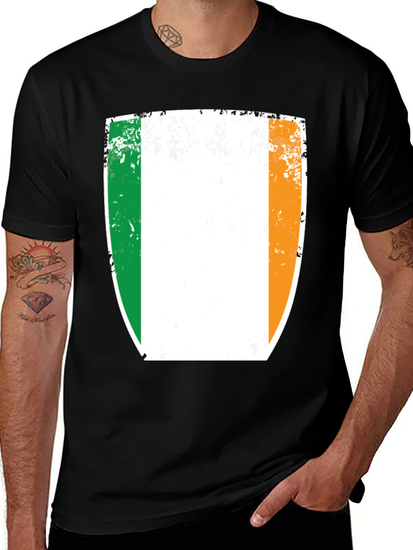 Irish Flag Shield Black T-Shirt