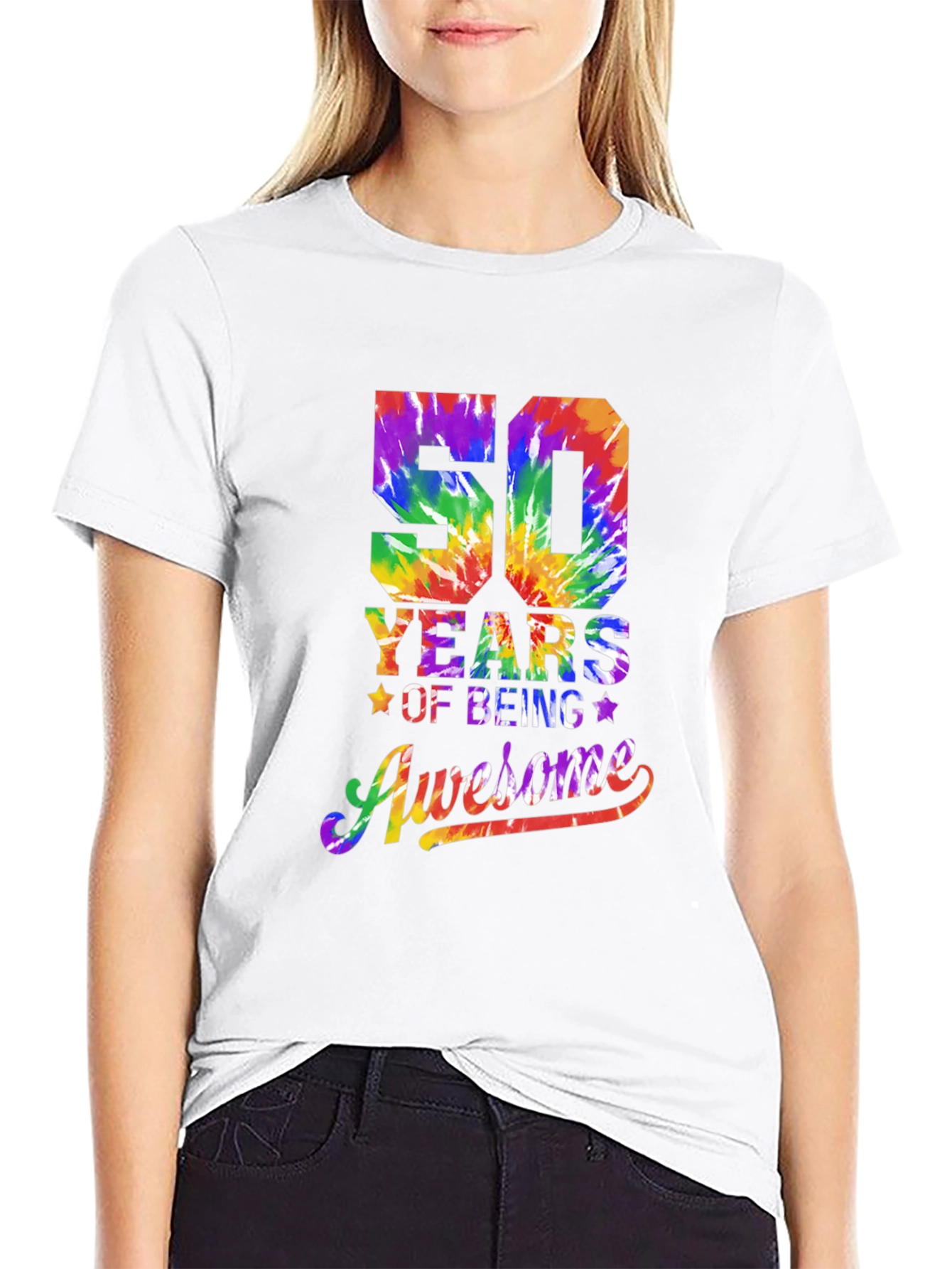 50 Years of Being Awesome Tie Dye Graphic Tee
