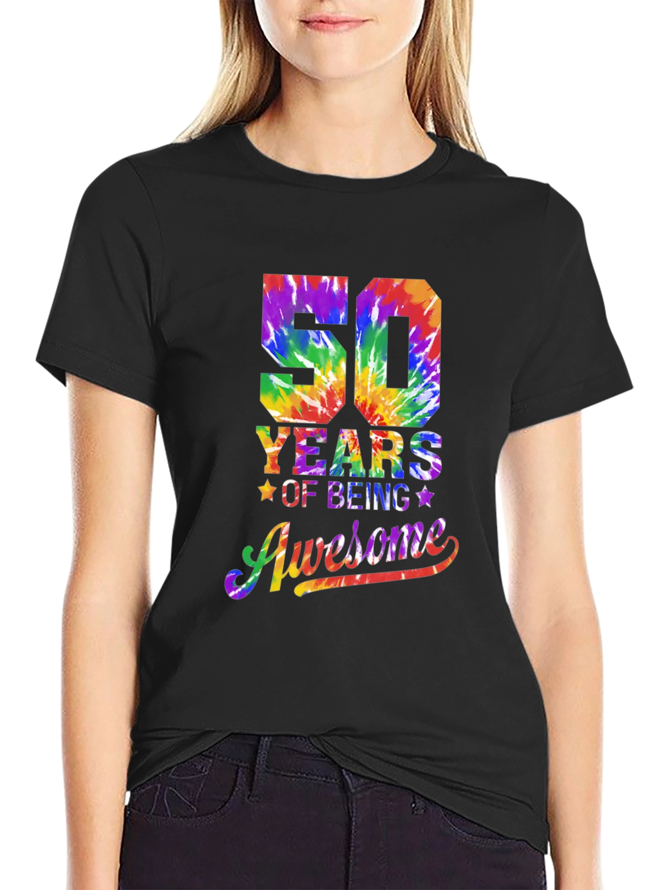 50 Years of Being Awesome Tie Dye Graphic Tee