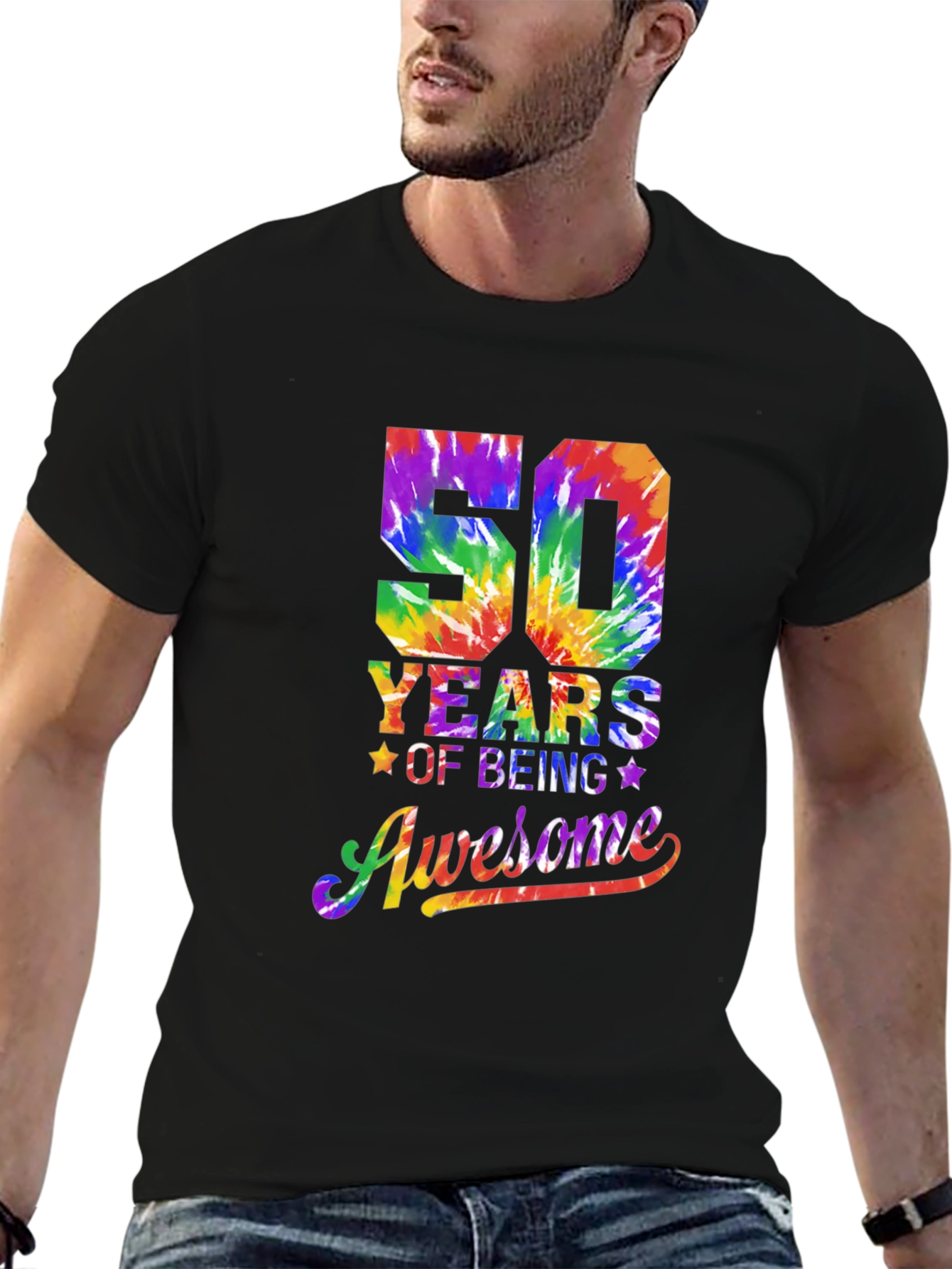 50 Years of Being Awesome Tie Dye Graphic Tee