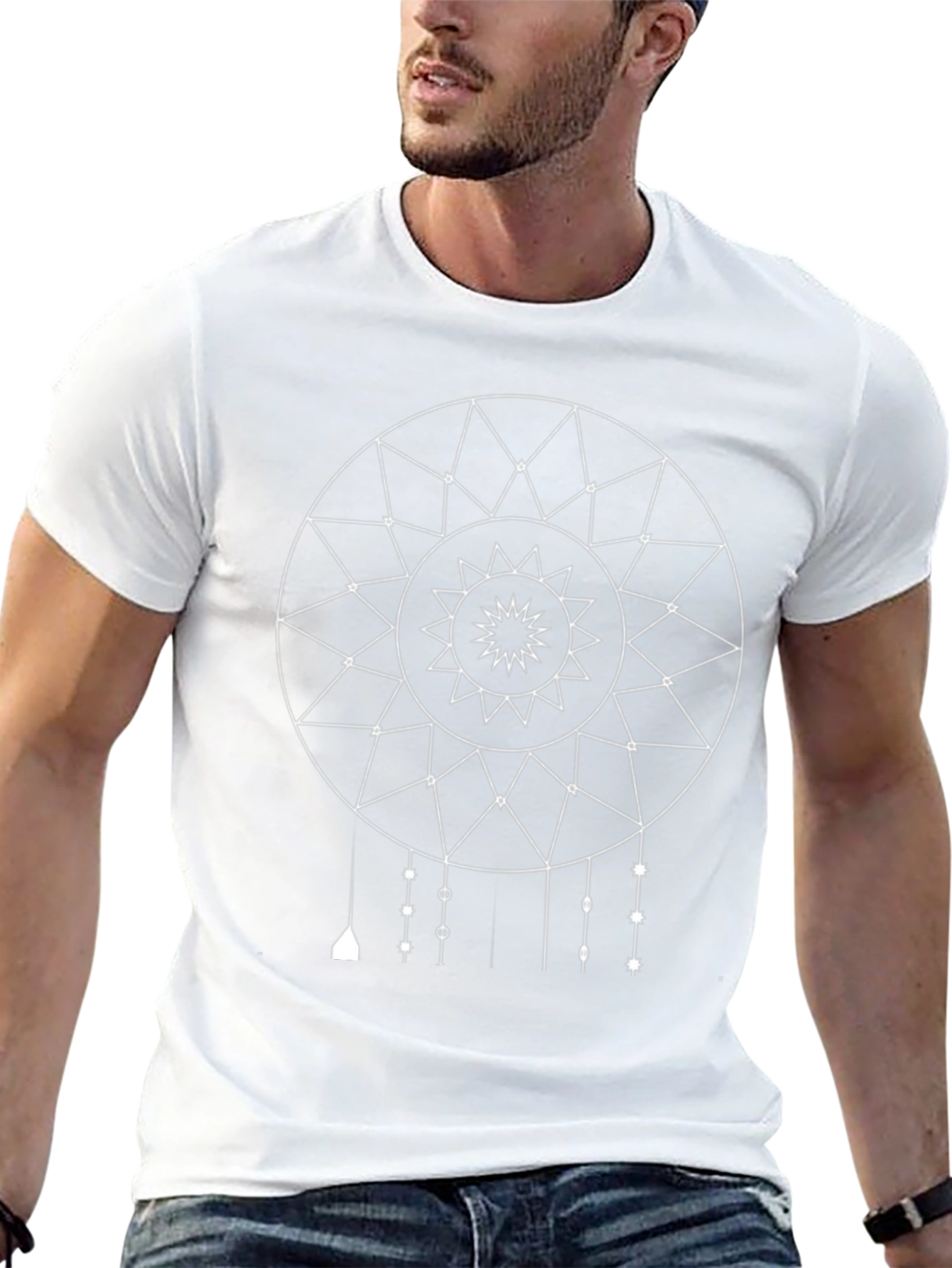Geometric Dreamcatcher Graphic Tee - Black Cotton