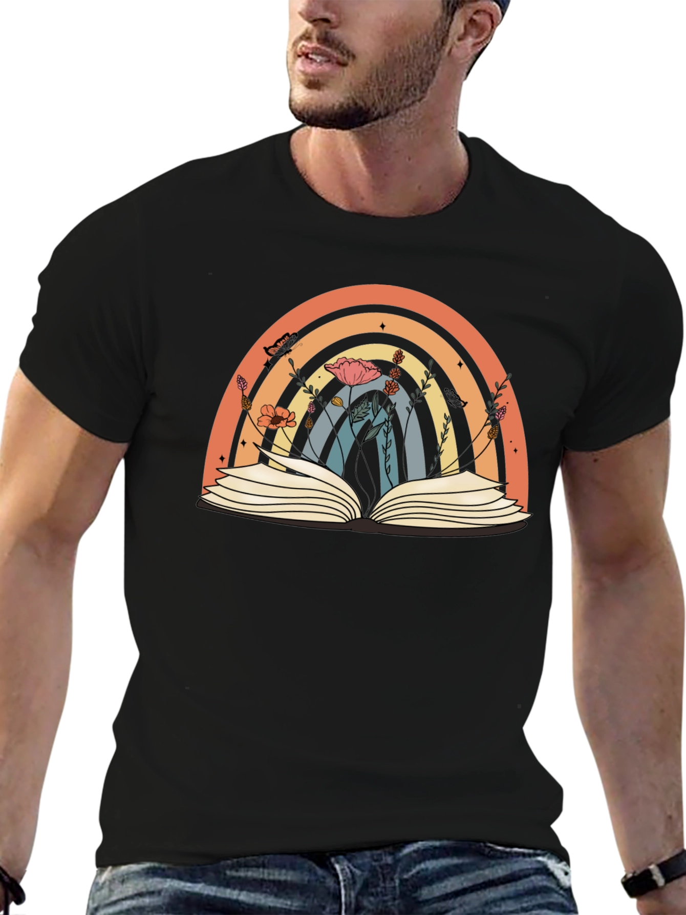 Rainbow Book T-Shirt Floral Book Lover Tee