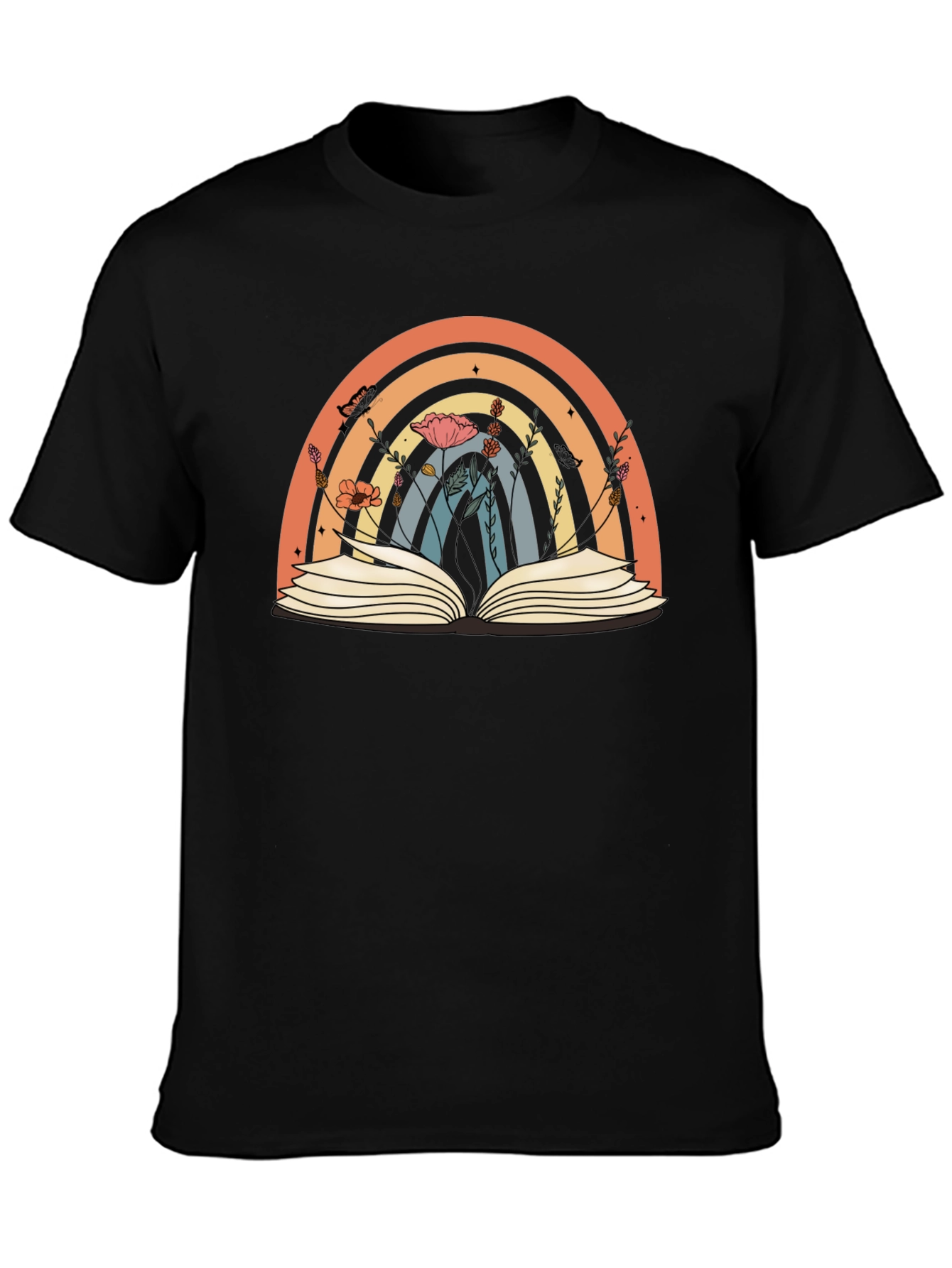 Rainbow Book T-Shirt Floral Book Lover Tee