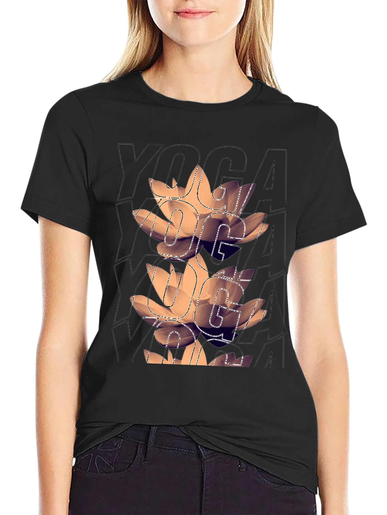 Yoga Lotus Graphic Black T-Shirt
