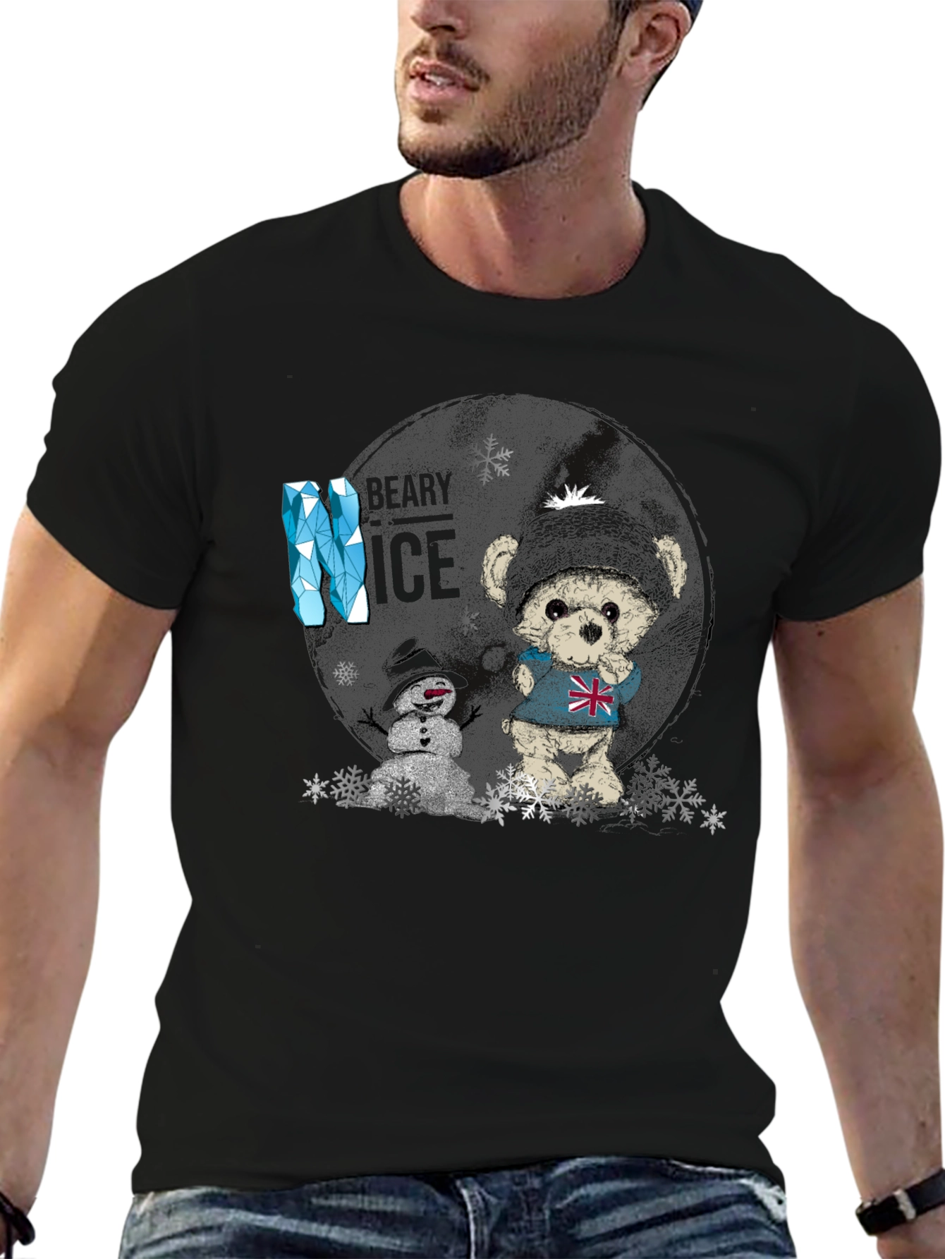 Winter Bear & Snowman Graphic T-Shirt