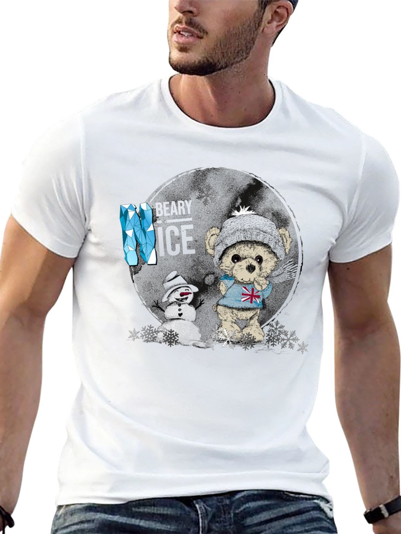 Winter Bear & Snowman Graphic T-Shirt