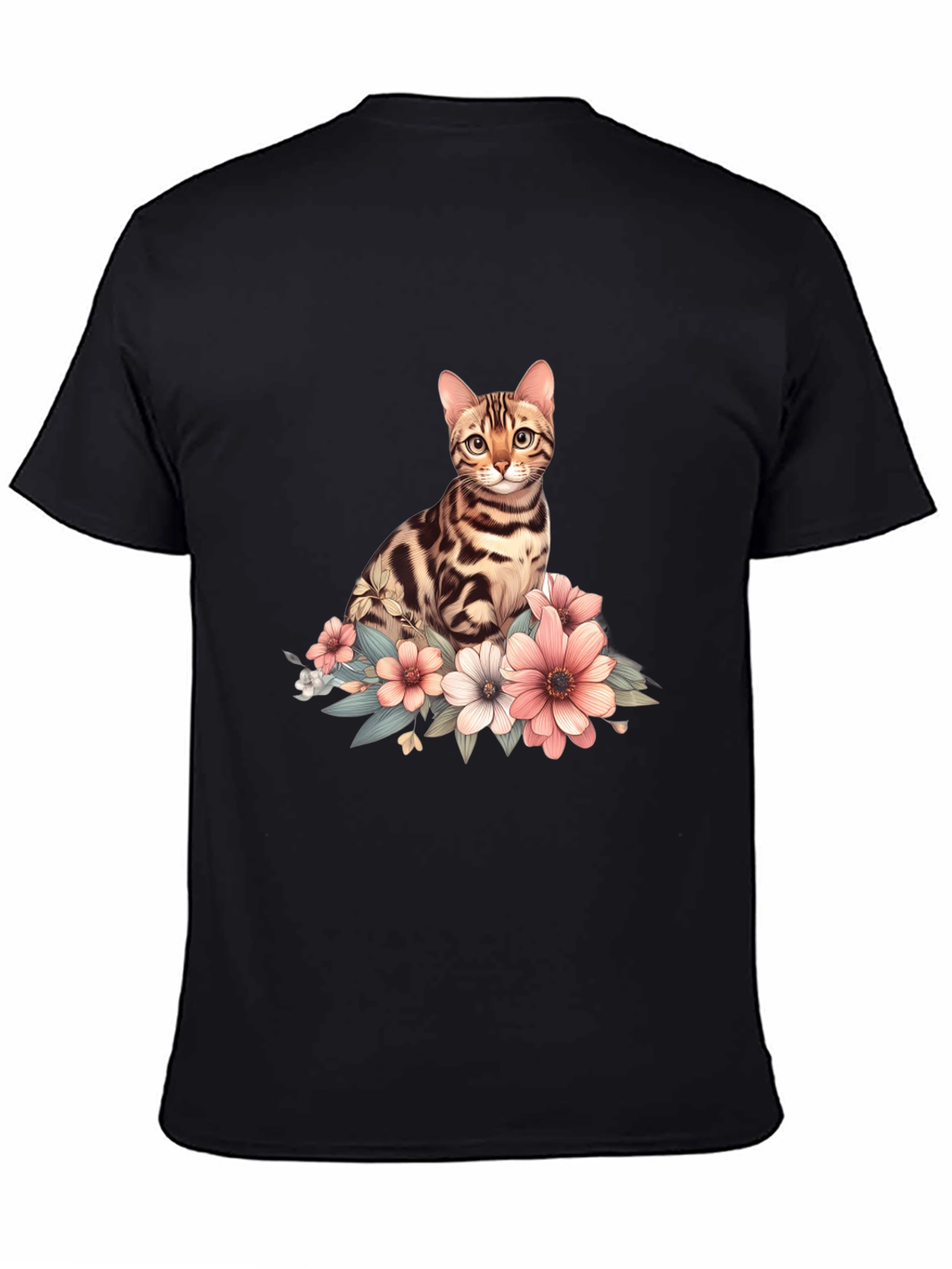 Cat and Flowers Graphic T-Shirt