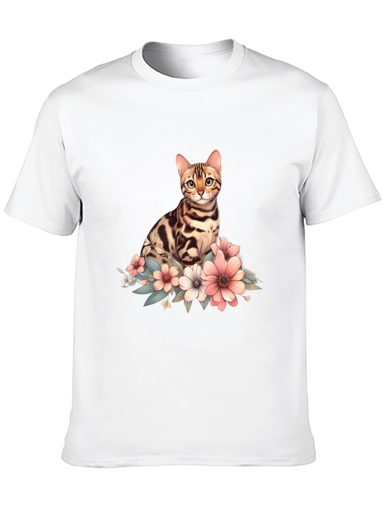 Cat and Flowers Graphic T-Shirt