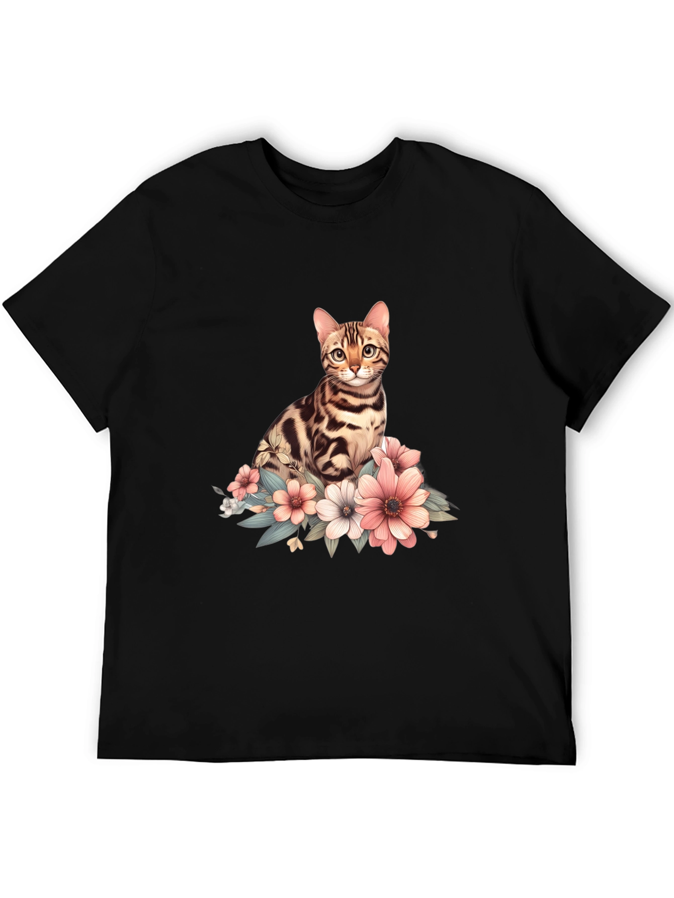Cat and Flowers Graphic T-Shirt
