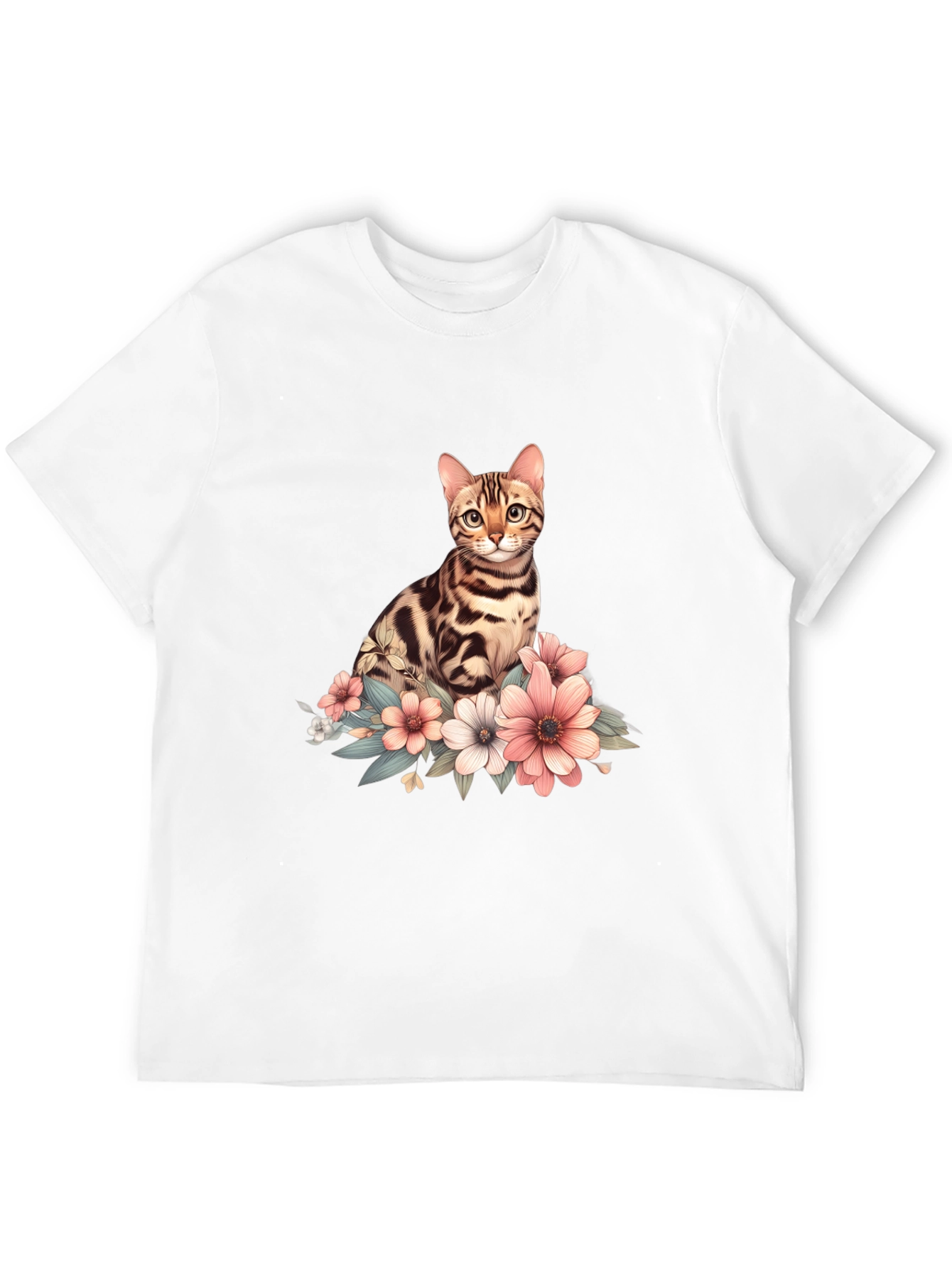 Cat and Flowers Graphic T-Shirt