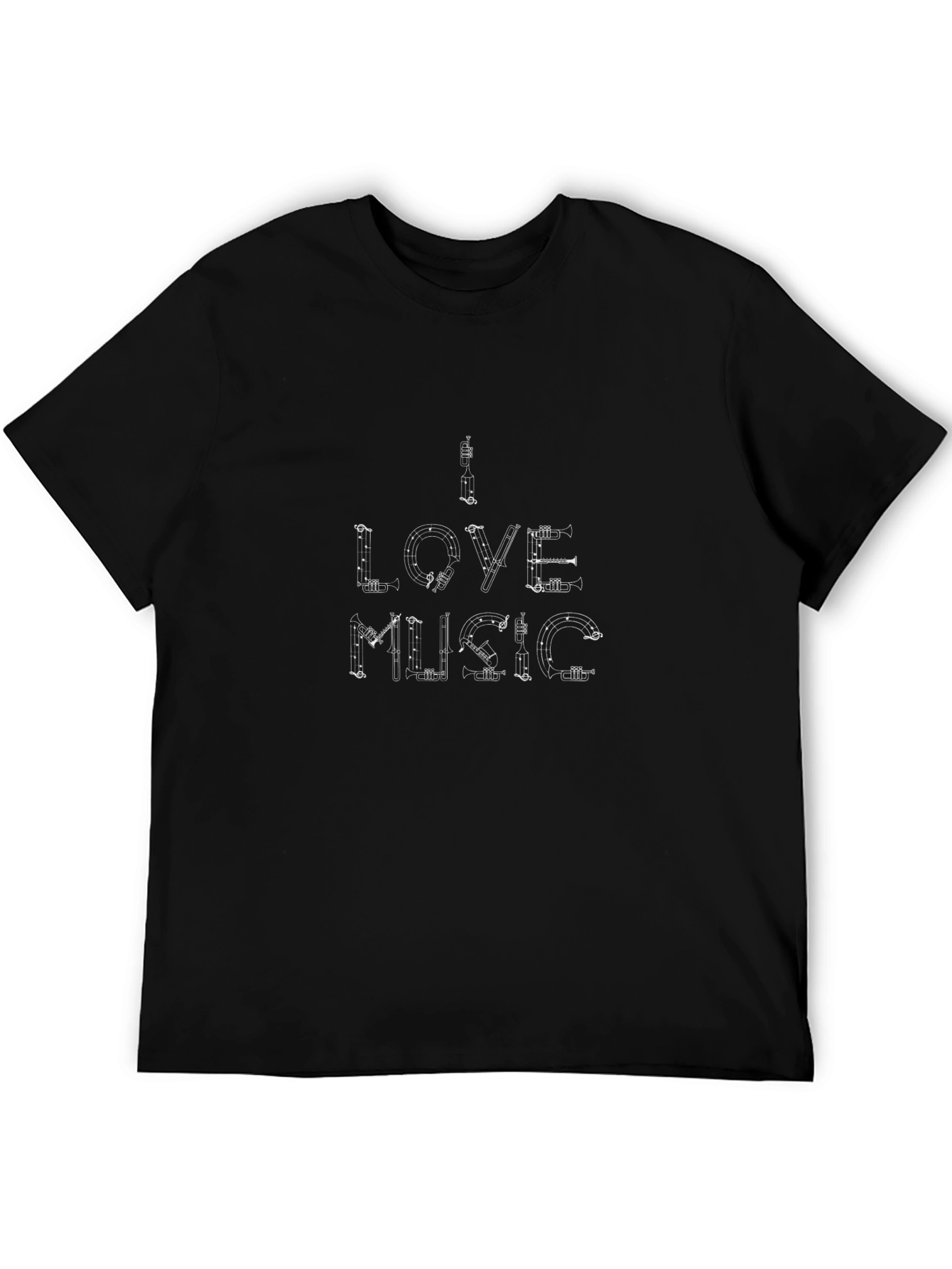 I Love Music Graphic Print Black T-Shirt