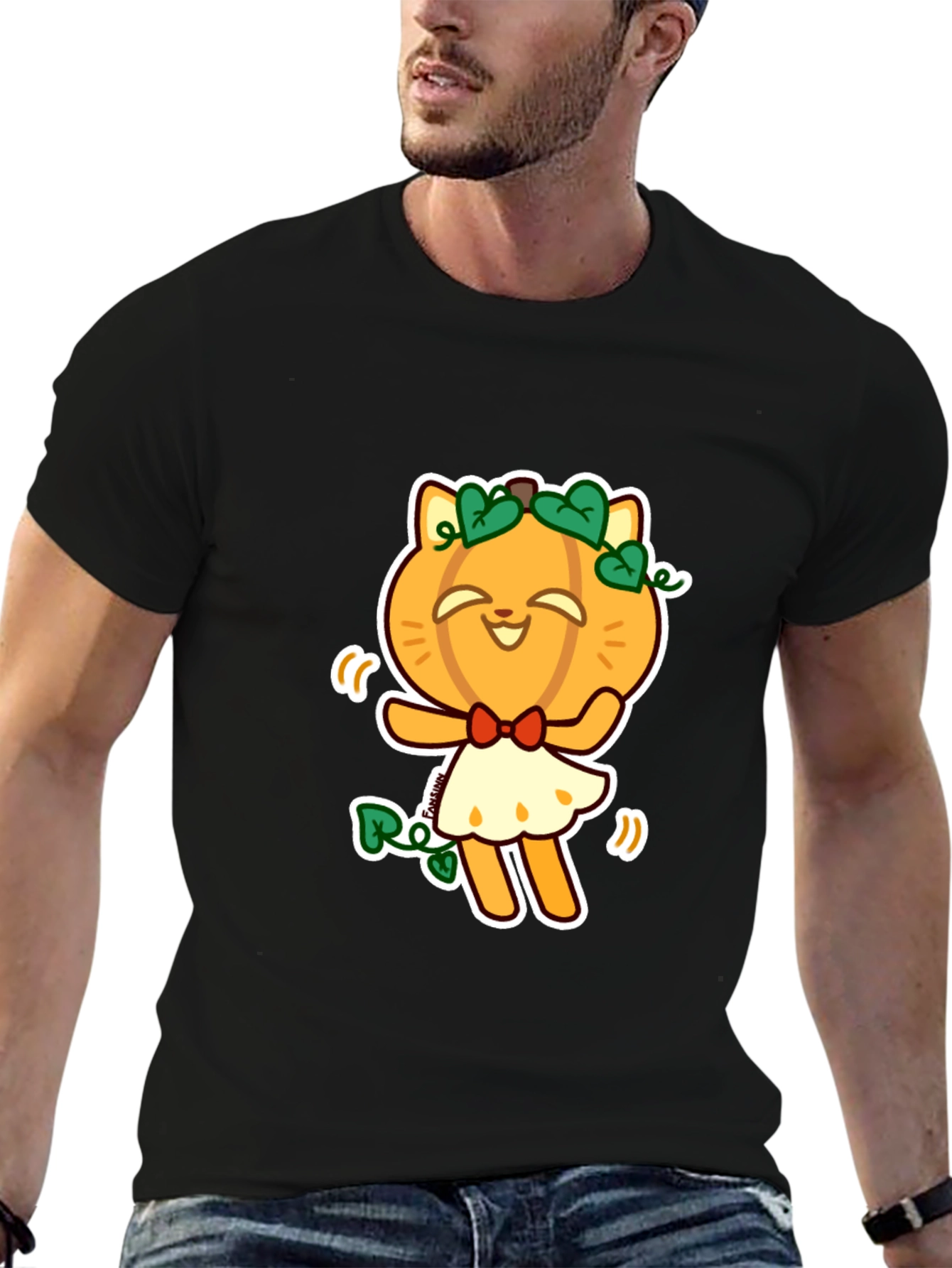 Pumpkin Cat Black T-Shirt - Fun Halloween Style
