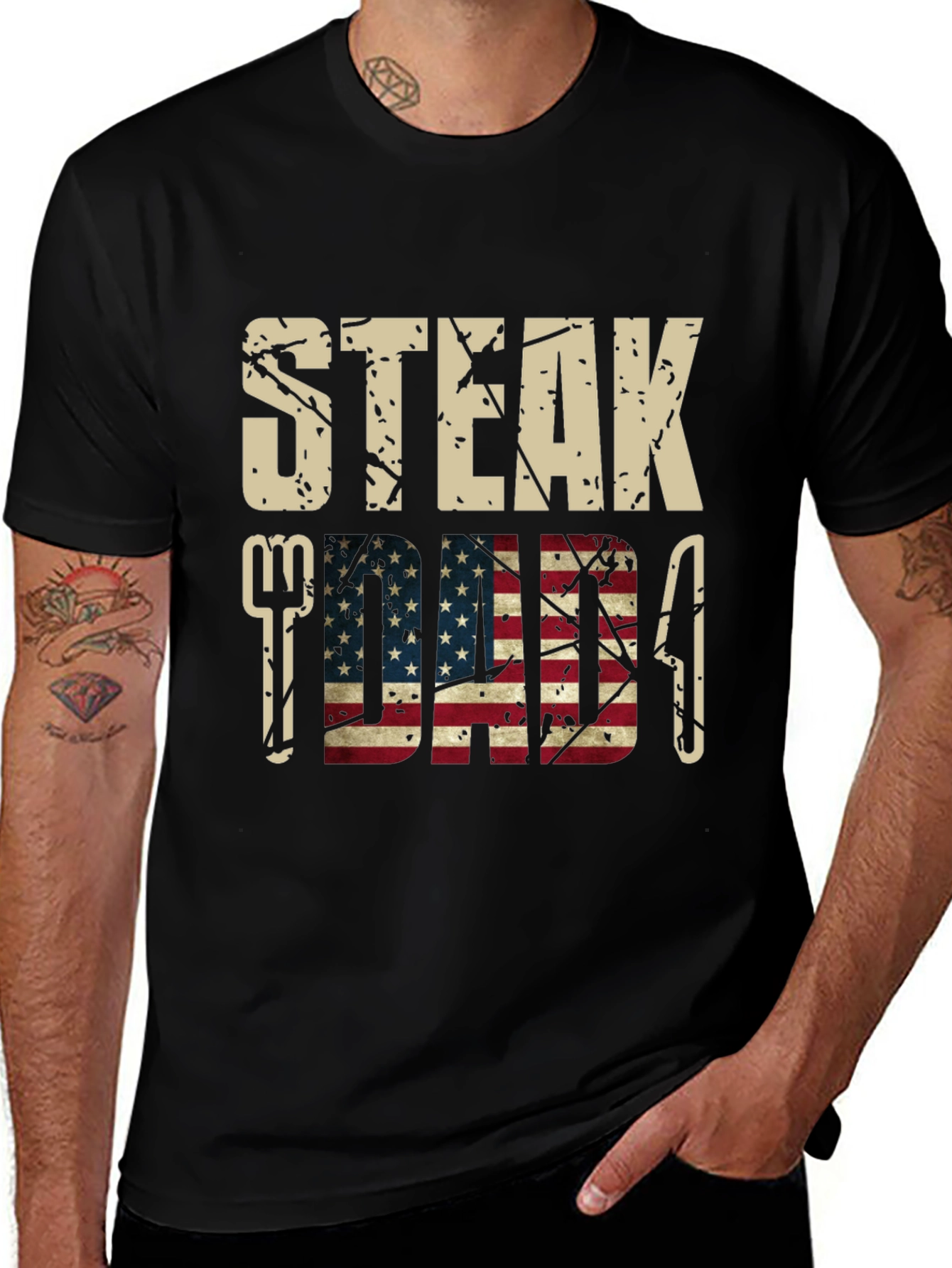 Steak Dad American Flag Graphic T-Shirt