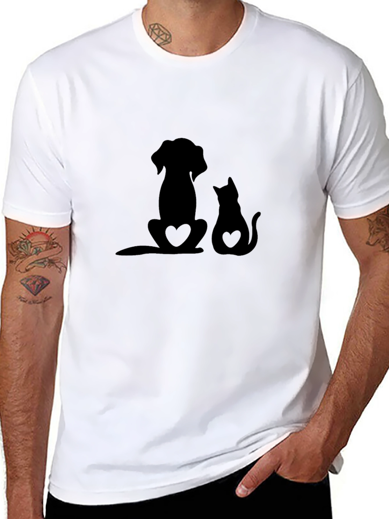 Dog & Cat Love Black T-Shirt