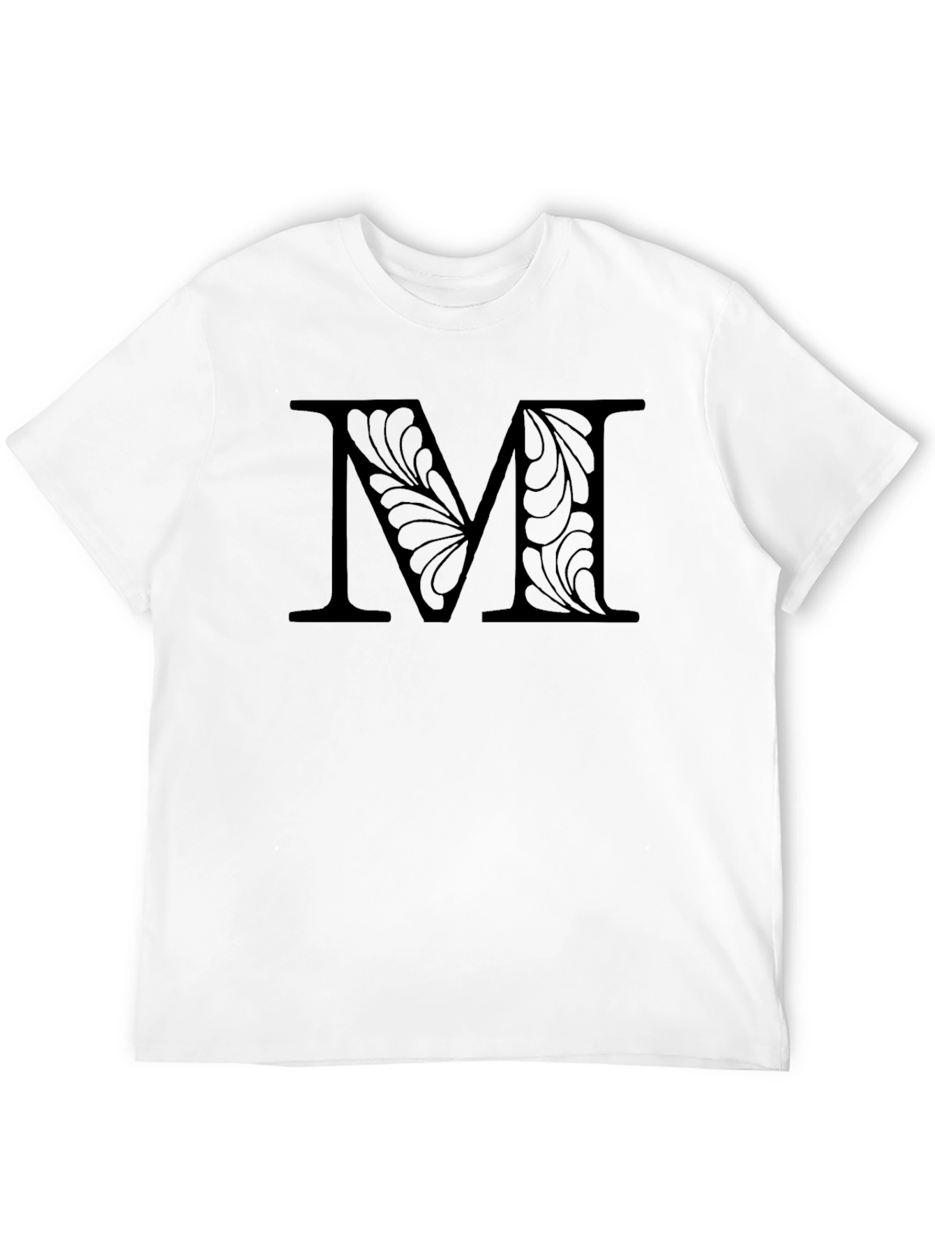 Floral Letter M Black T-Shirt