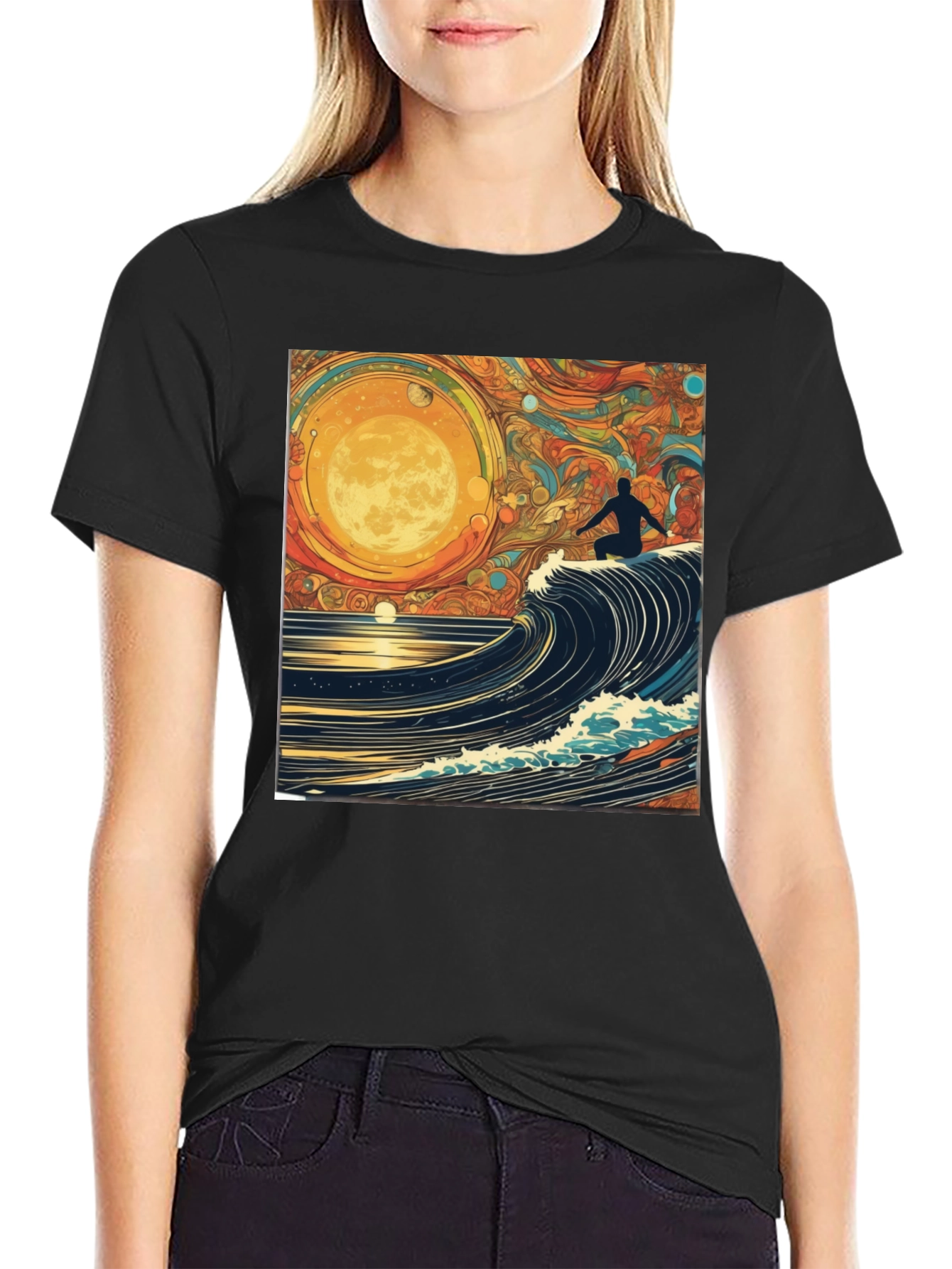 Surfing Wave Graphic Tee - Mens Black T-Shirt