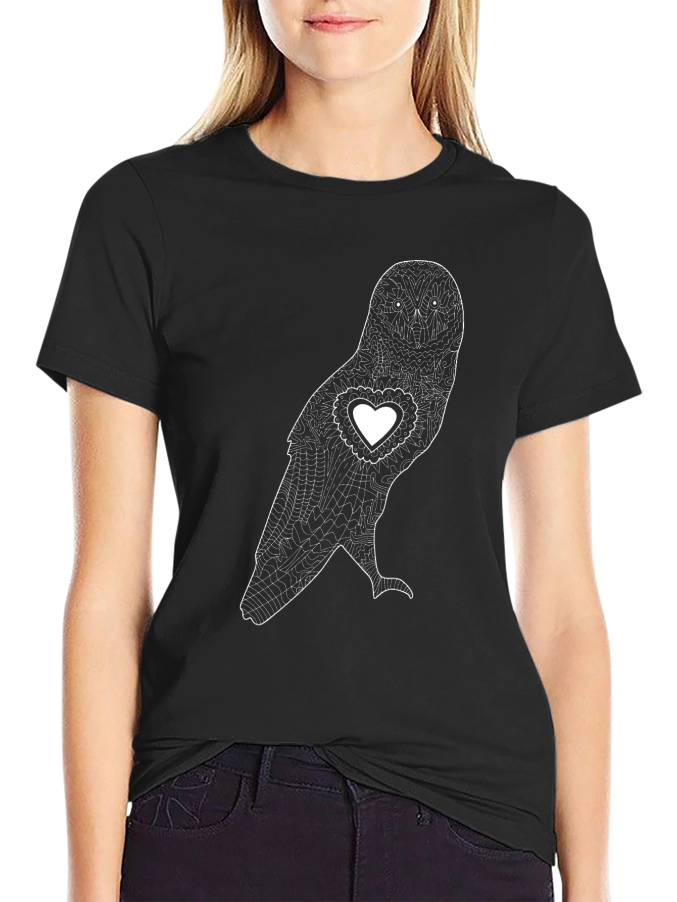 Heart Owl Graphic Tee - Unisex Black T-Shirt