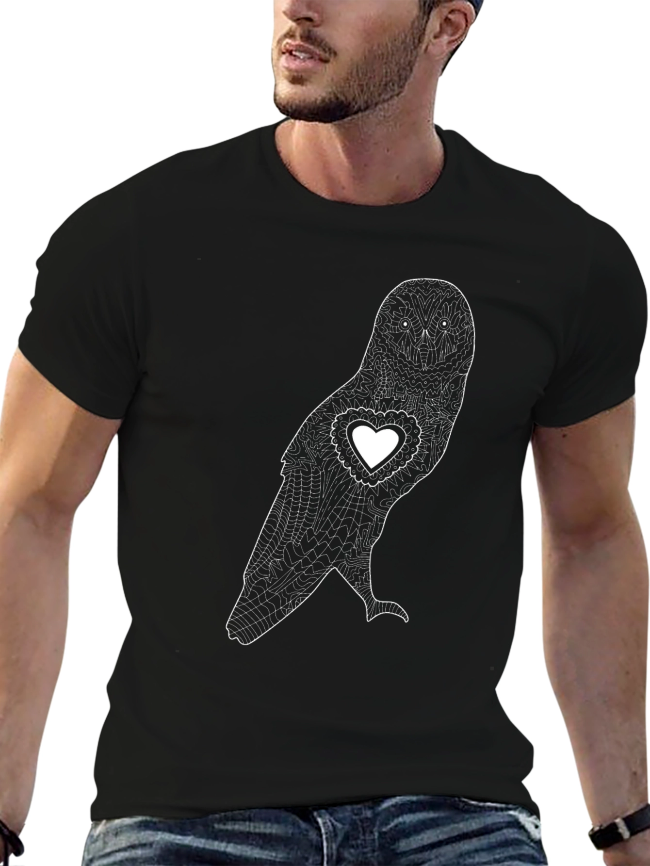 Heart Owl Graphic Tee - Unisex Black T-Shirt