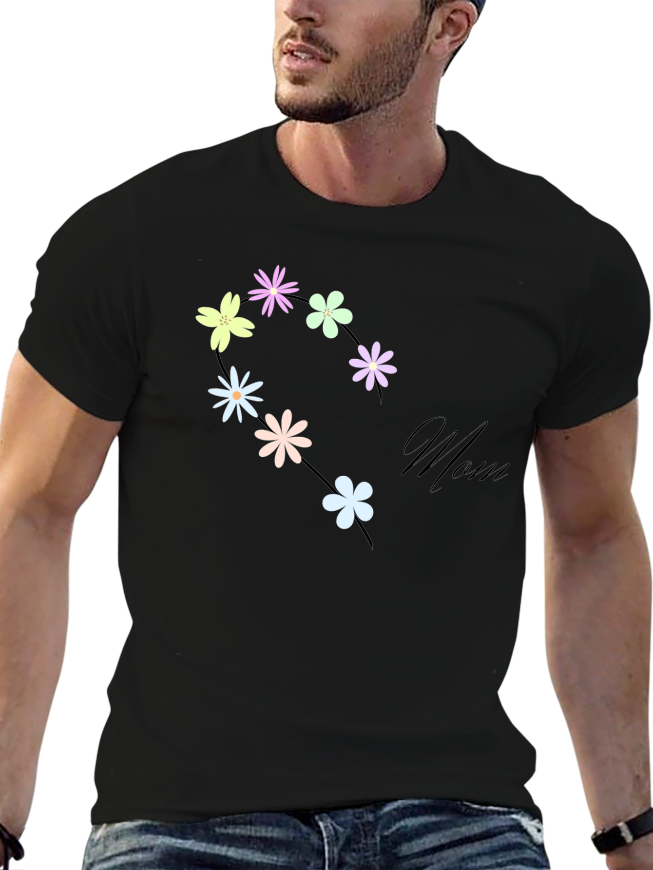 Floral Mom T-Shirt - Black