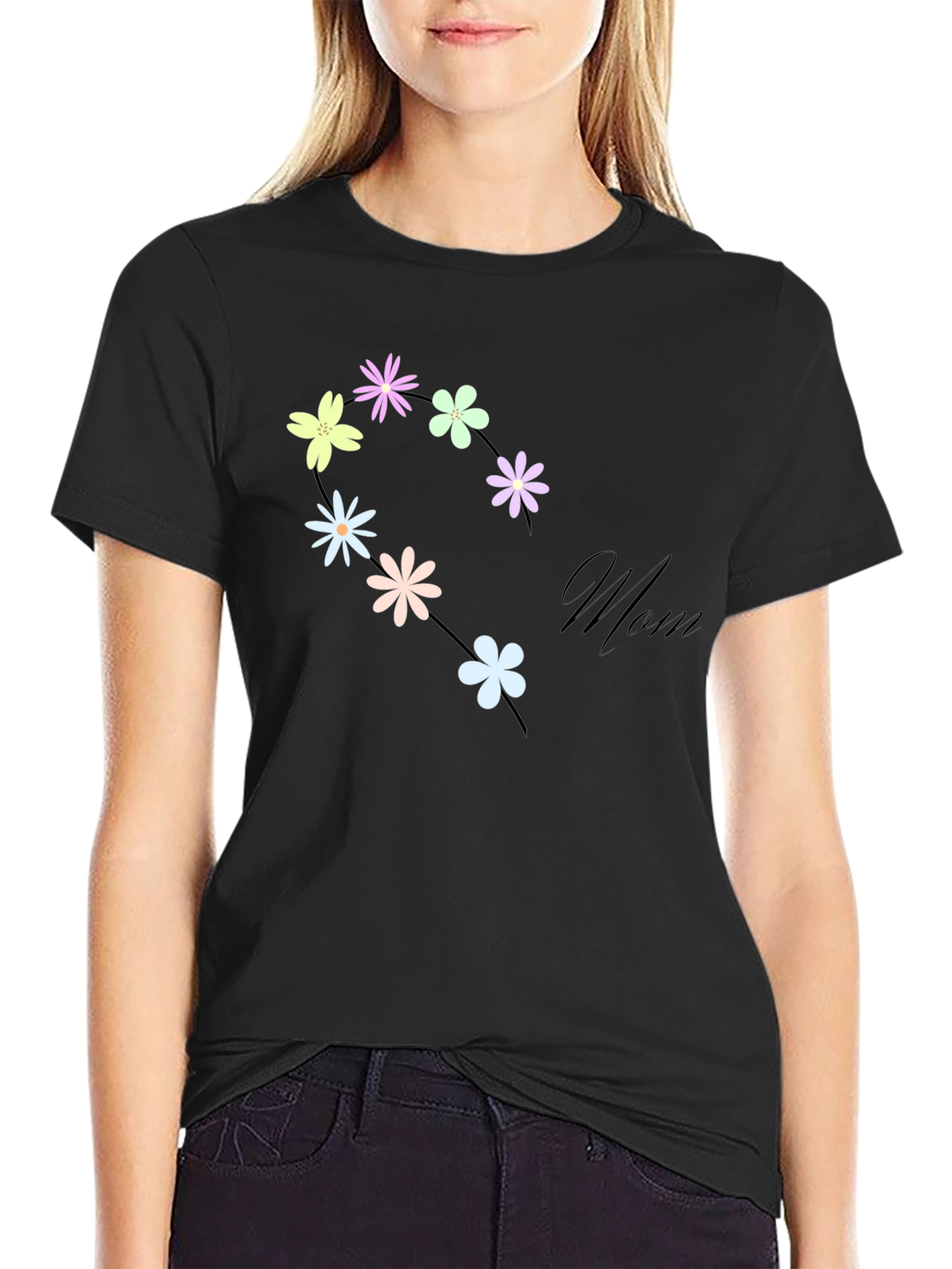 Floral Mom T-Shirt - Black