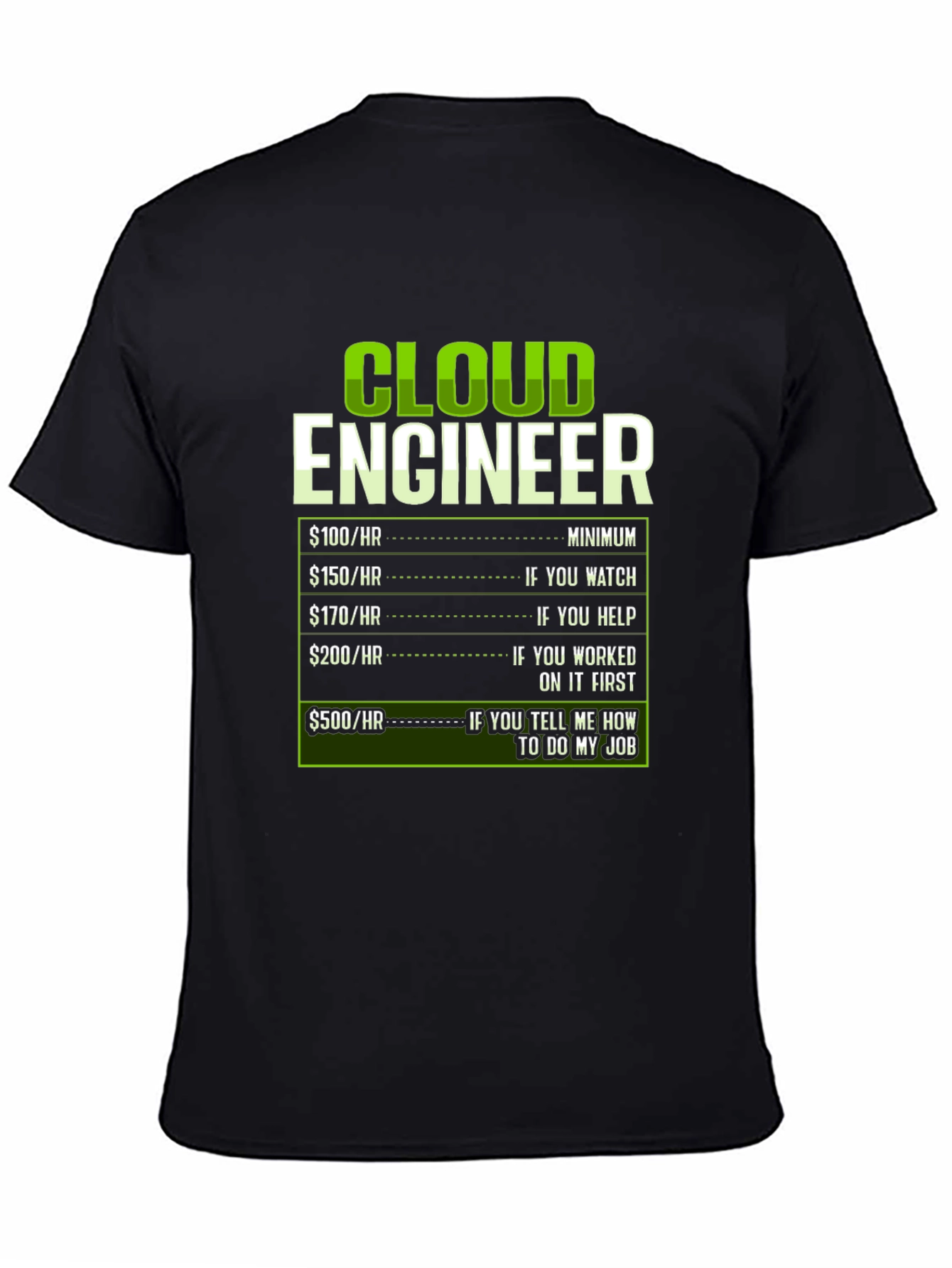 Cloud Engineer T-Shirt Funny Hourly Rate Programmer Gift