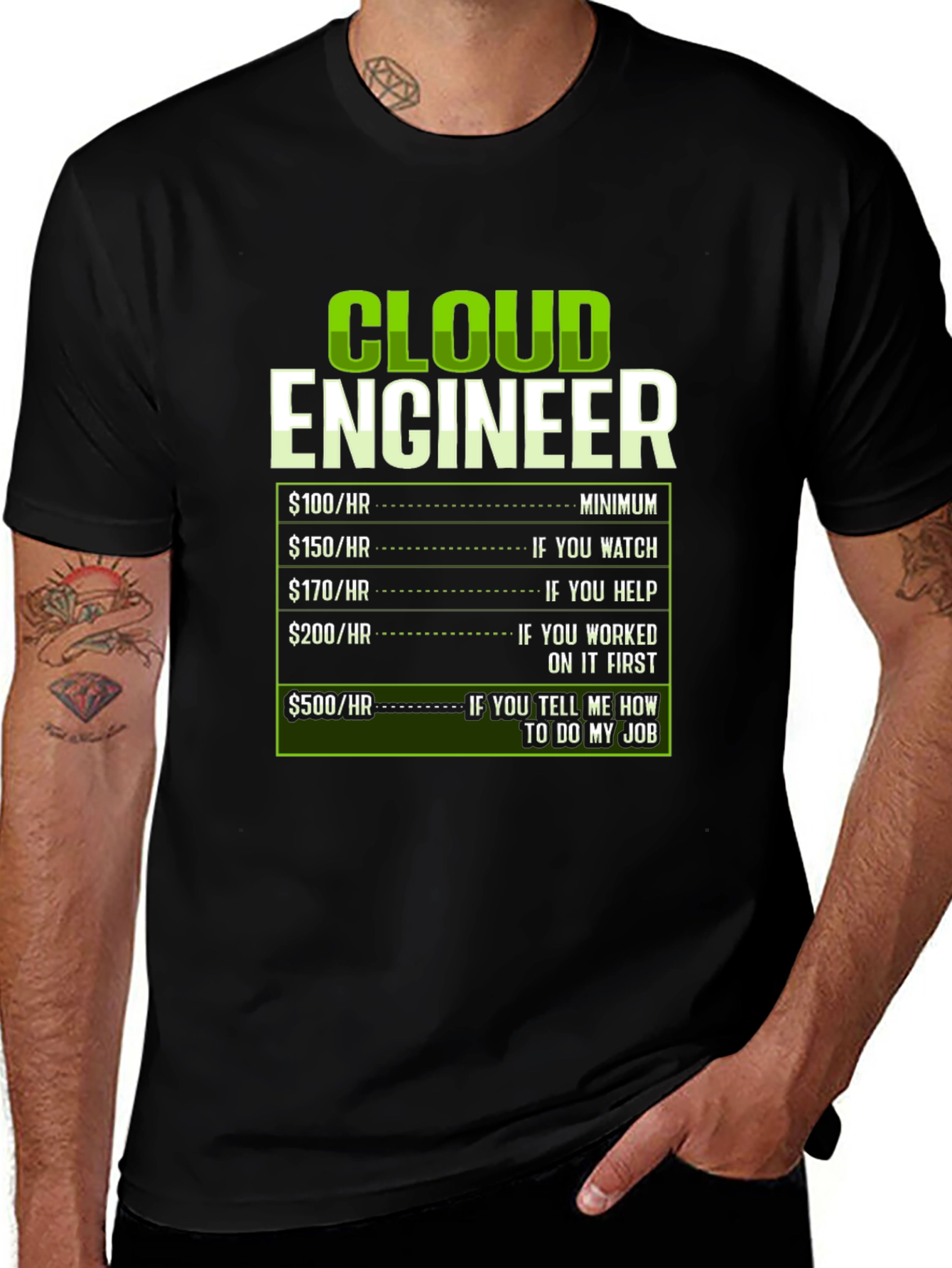 Cloud Engineer T-Shirt Funny Hourly Rate Programmer Gift