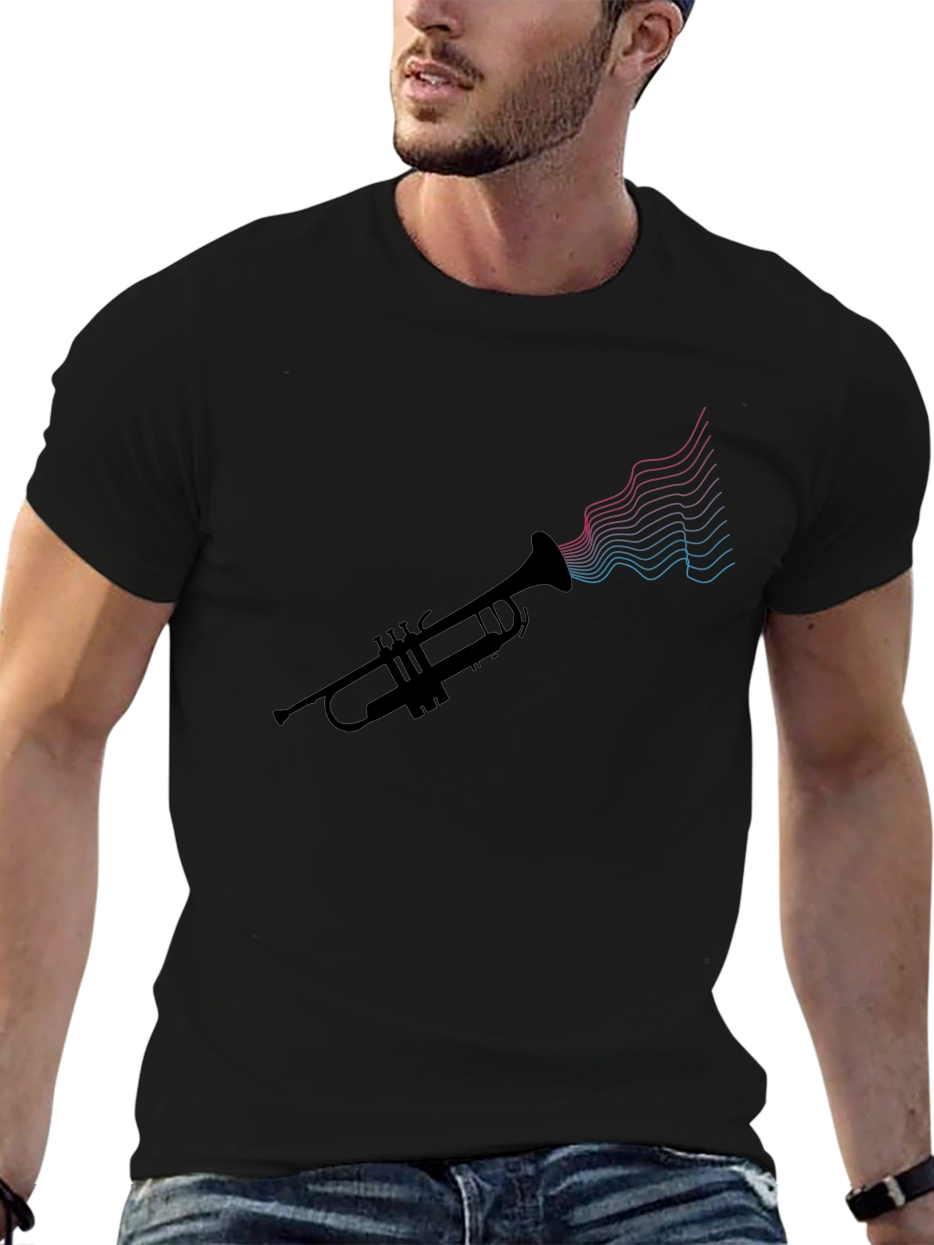 Trumpet Music Waves Graphic Tee - Black