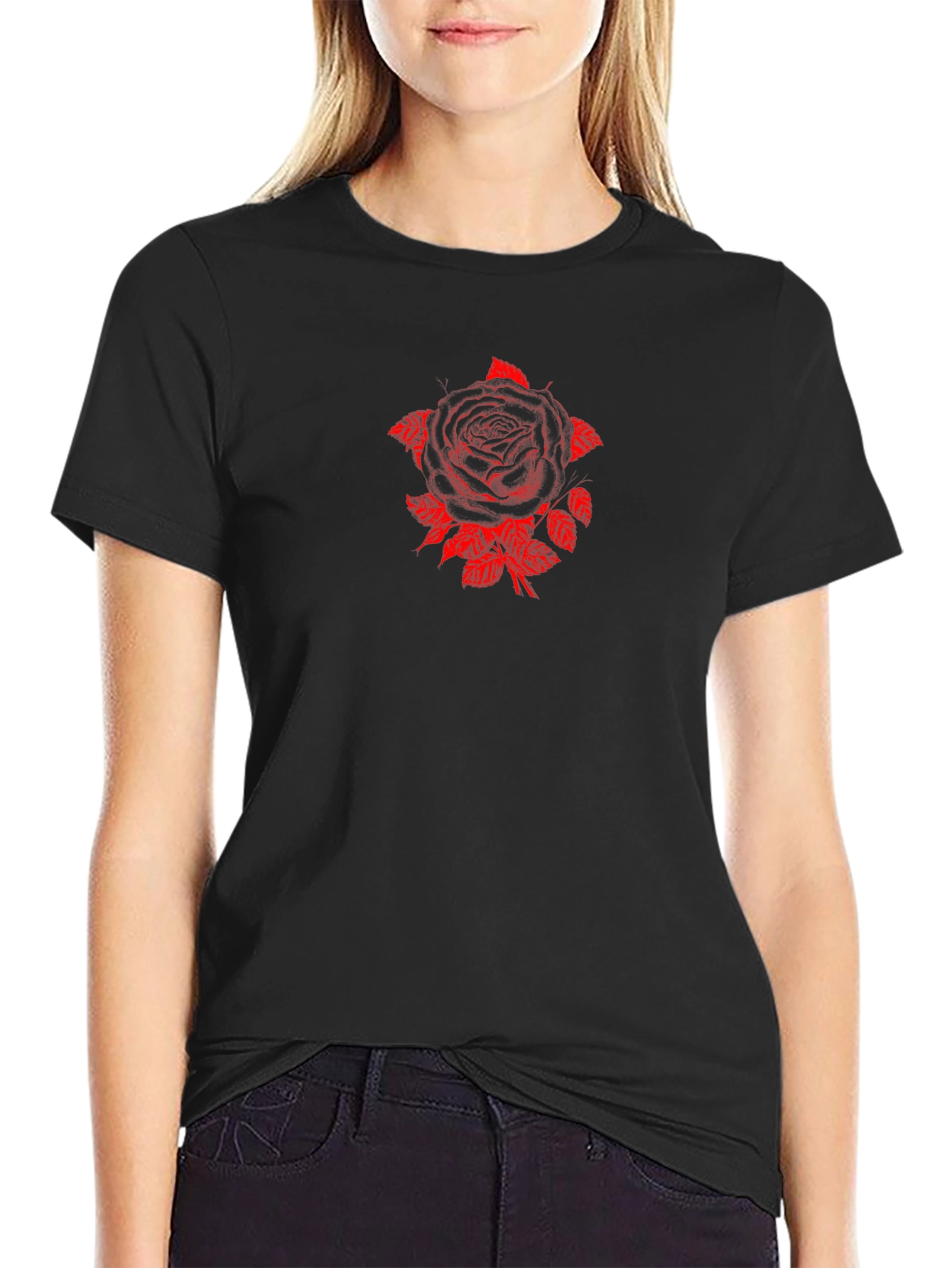 Rose Graphic Print T-Shirt - Black