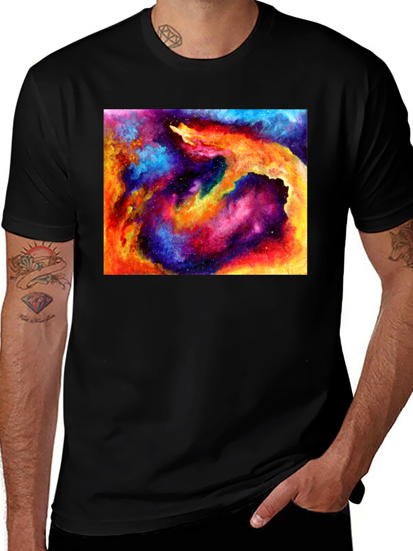 Galaxy Nebula Print T-Shirt - Cosmic Style