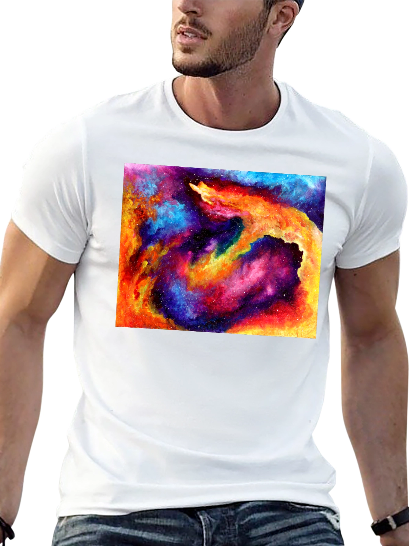 Galaxy Nebula Print T-Shirt - Cosmic Style