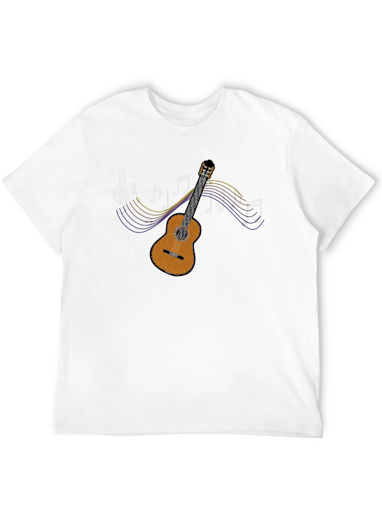 Guitar and Music Notes Graphic T-Shirt - Black