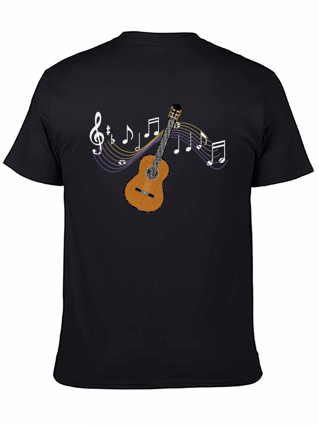 Guitar and Music Notes Graphic T-Shirt - Black