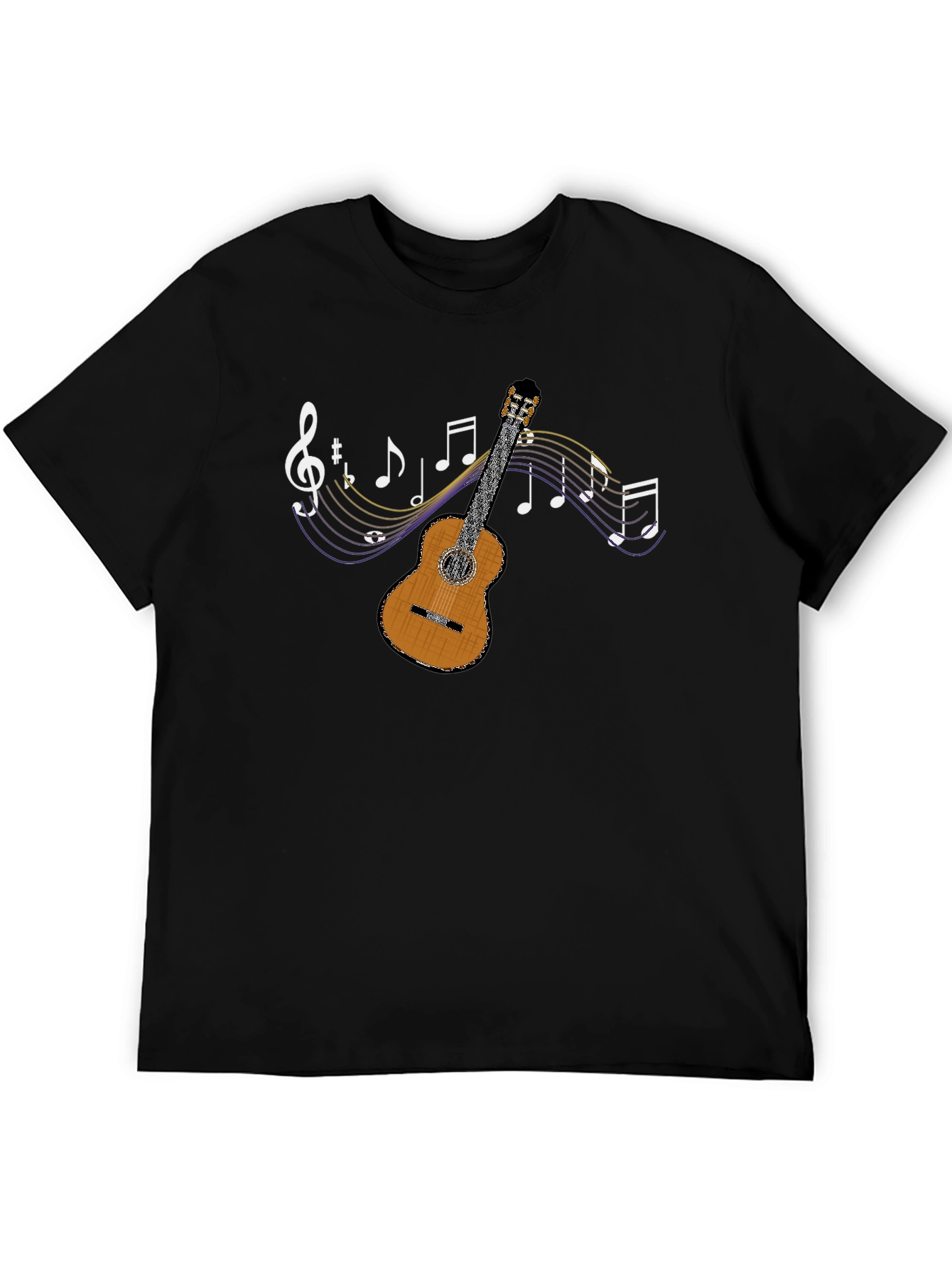 Guitar and Music Notes Graphic T-Shirt - Black