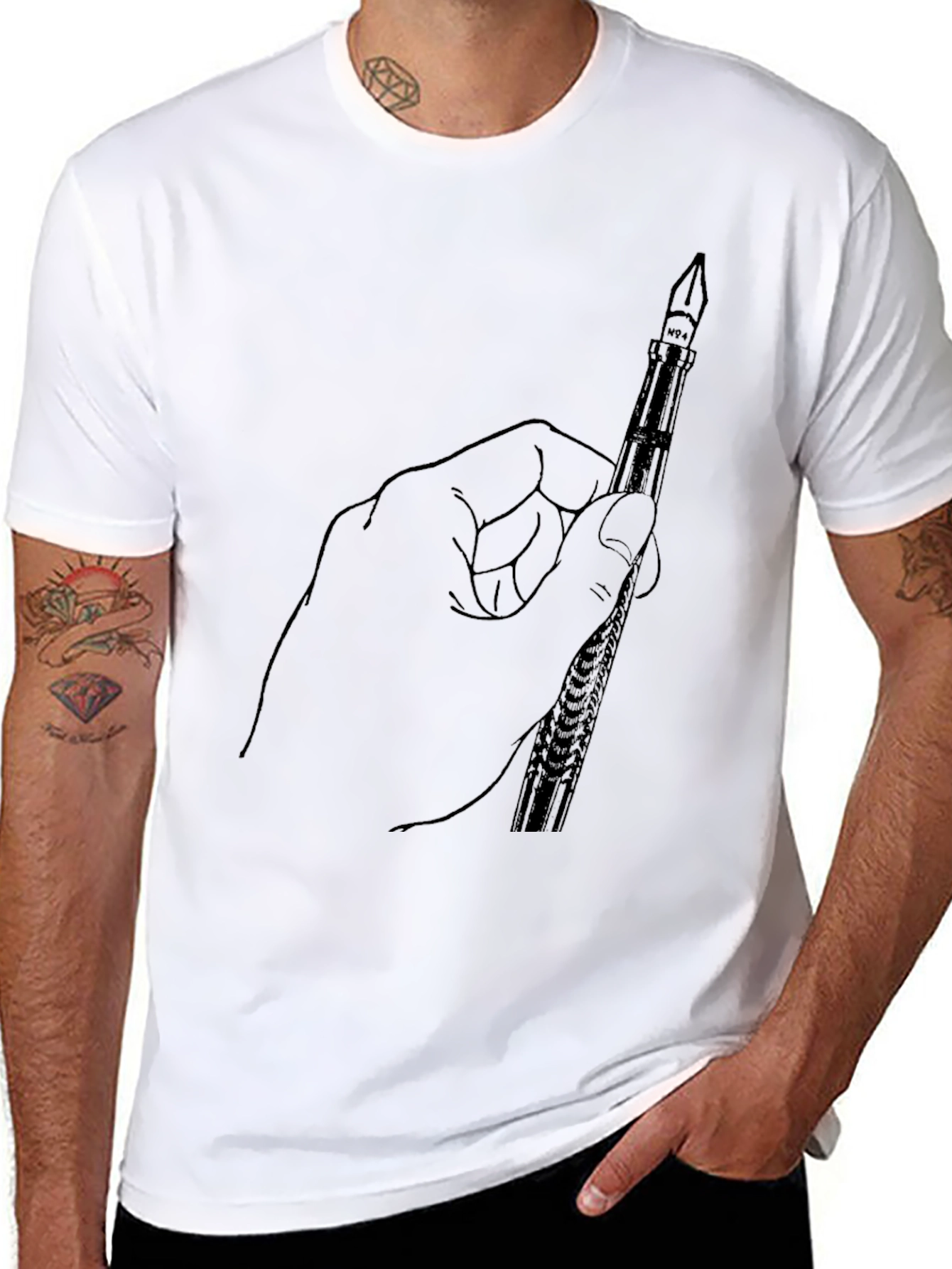 Hand Holding Pen Graphic Tee - Black
