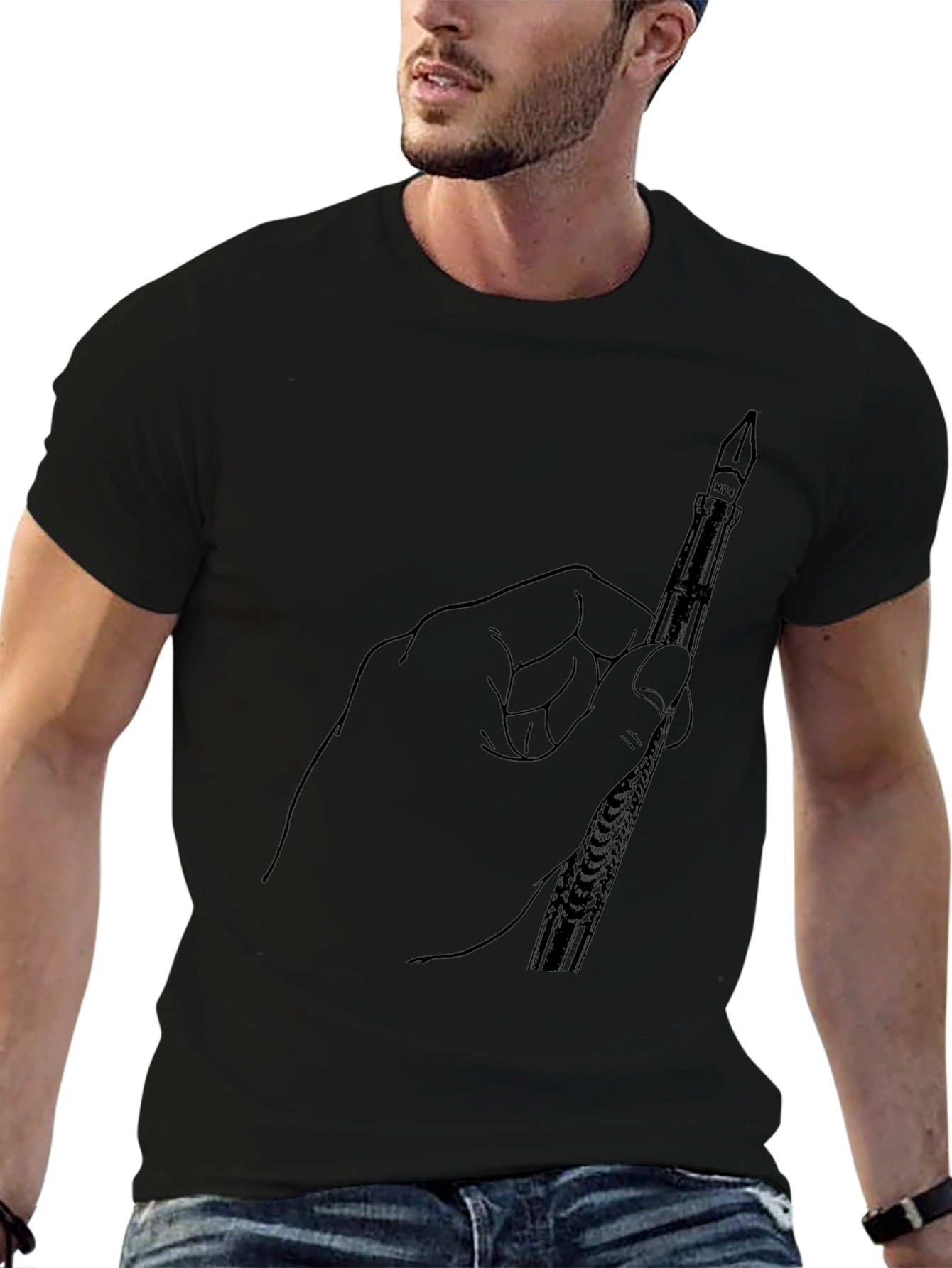 Hand Holding Pen Graphic Tee - Black