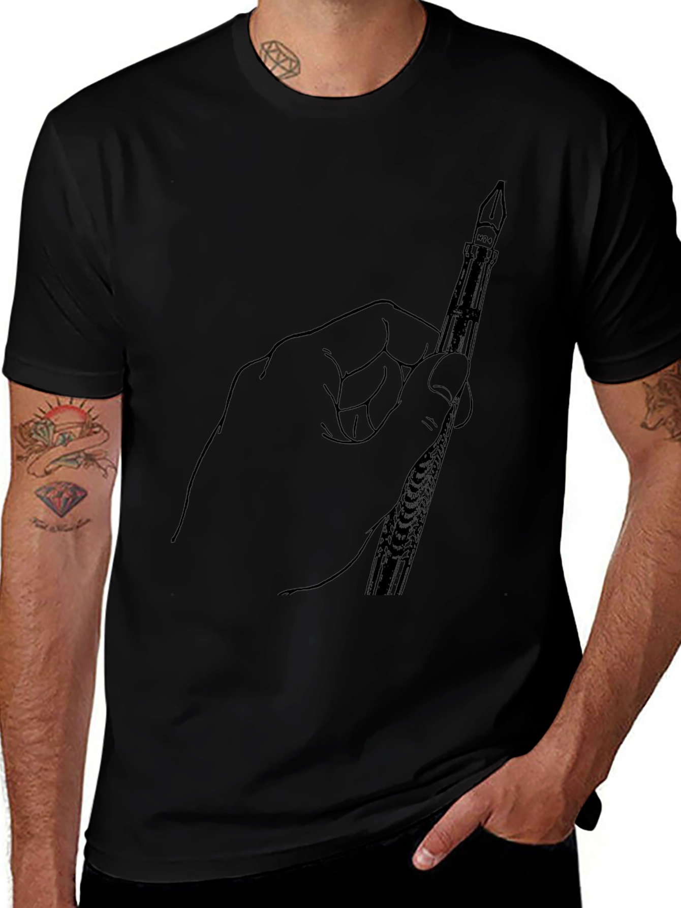 Hand Holding Pen Graphic Tee - Black