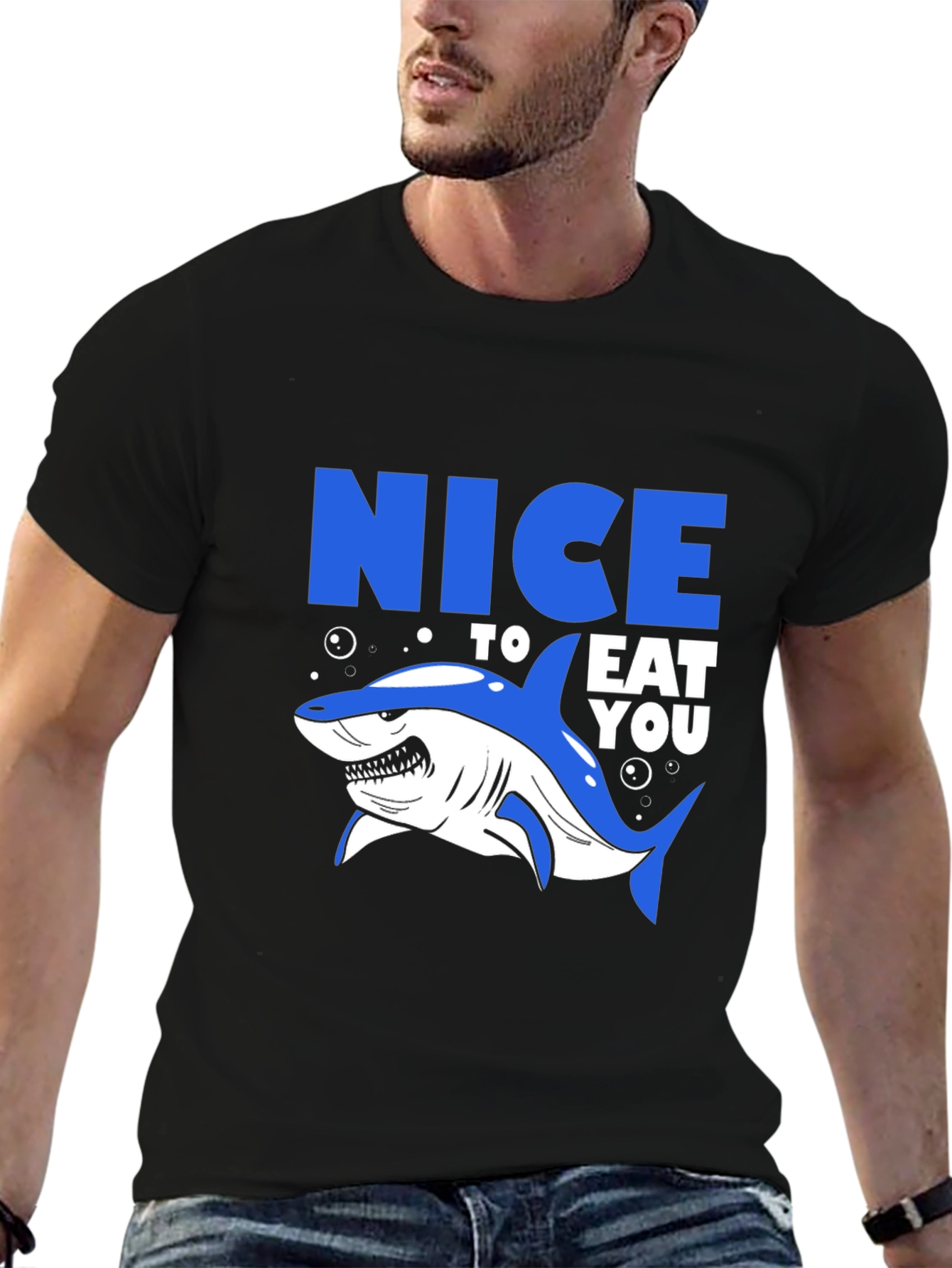 Nice to Eat You Shark Graphic Tee - Black