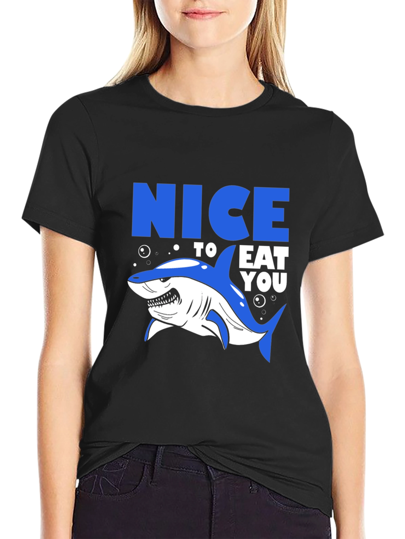 Nice to Eat You Shark Graphic Tee - Black