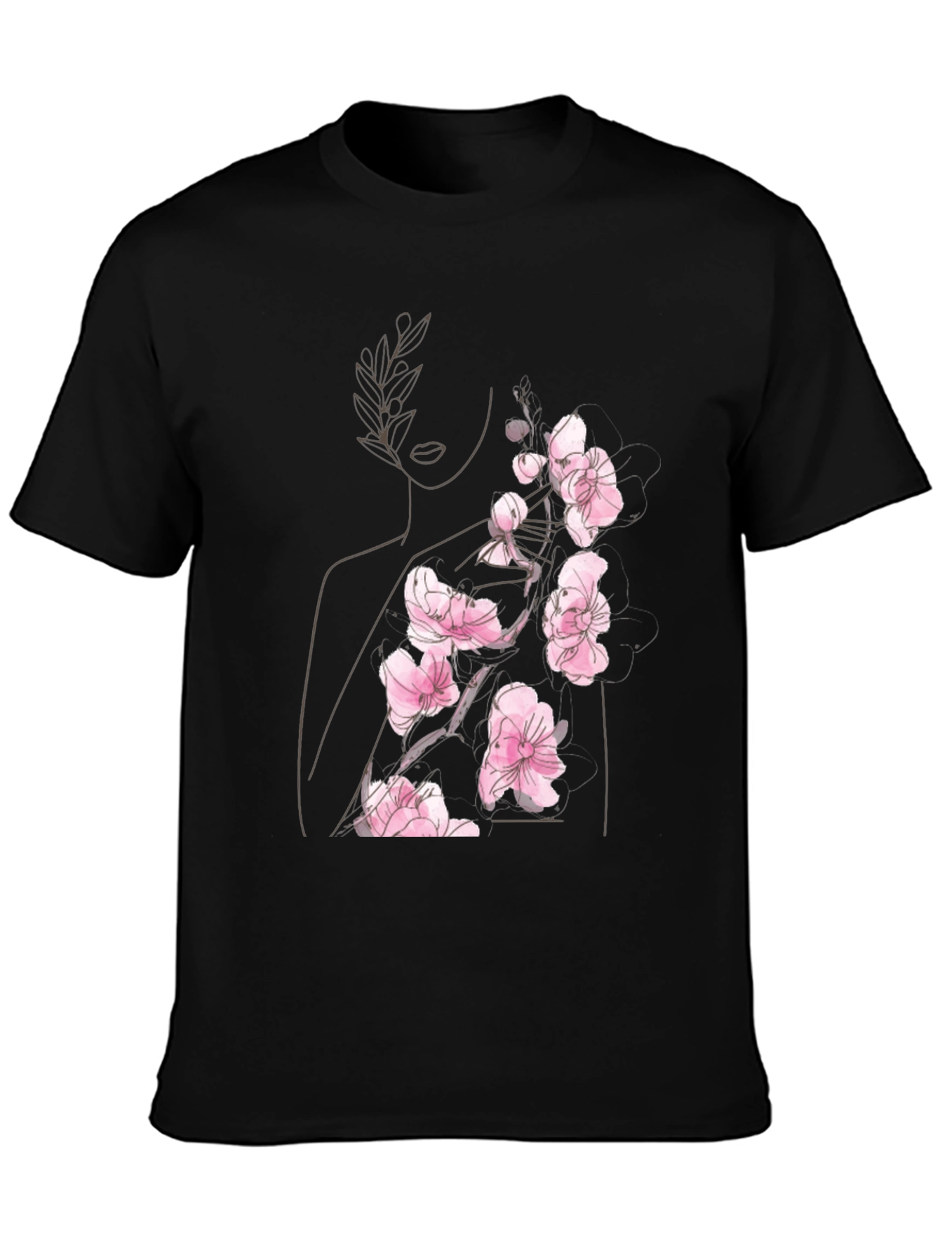 Floral Woman Graphic Black T-Shirt