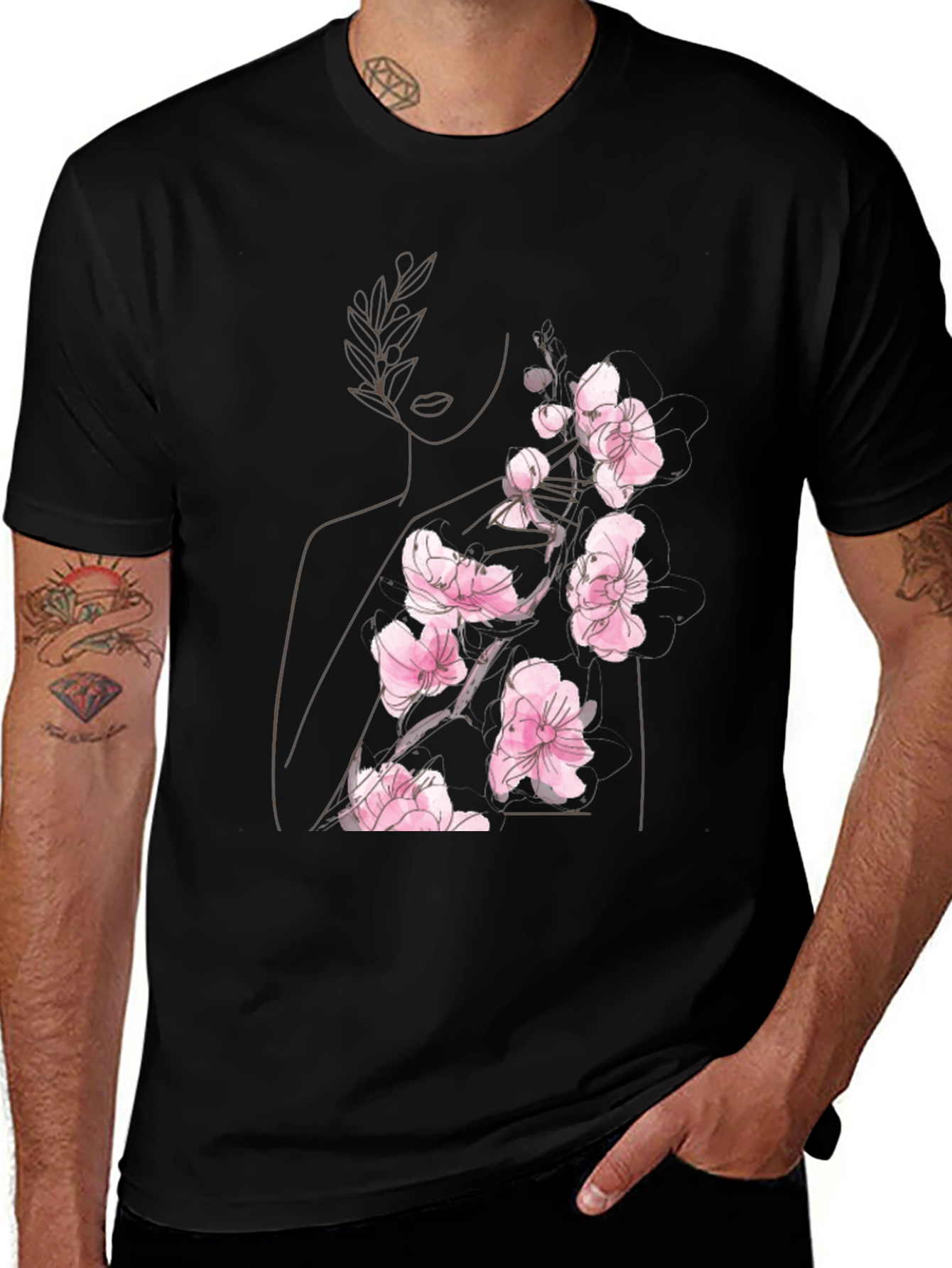 Floral Woman Graphic Black T-Shirt