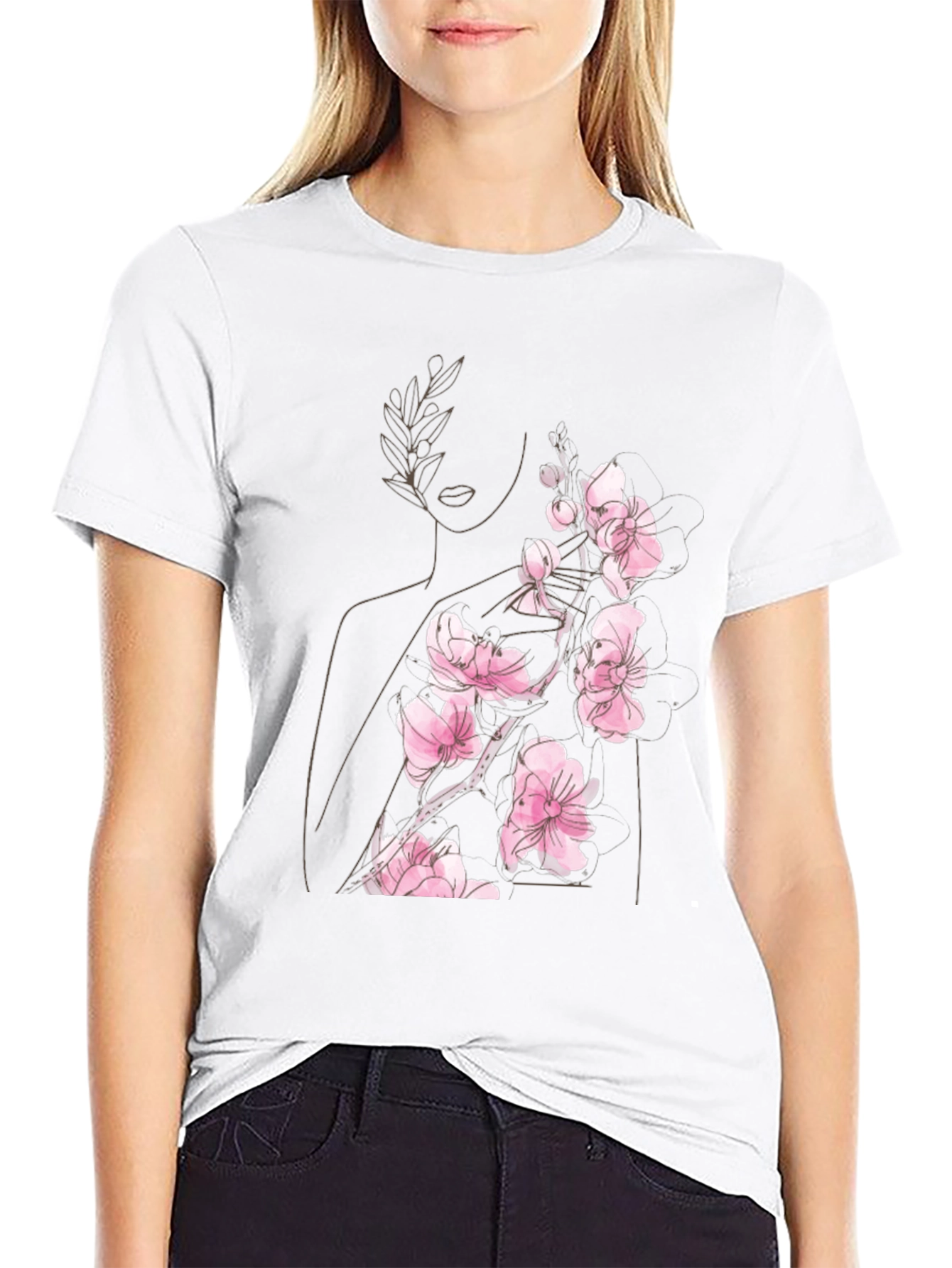 Floral Woman Graphic Black T-Shirt